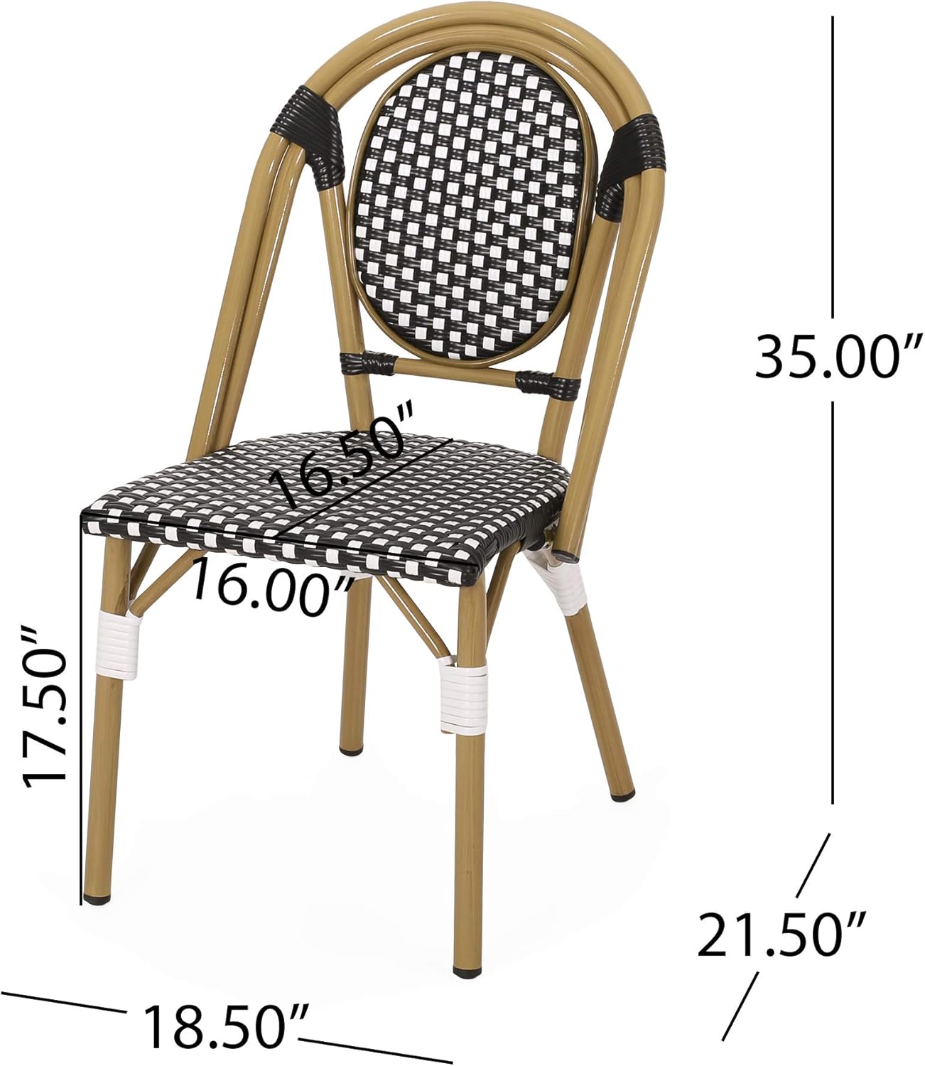 Christopher Knight Home Anastasia Outdoor French Bistro Chair (Set of 2), Black + White + Bamboo Print Finish
