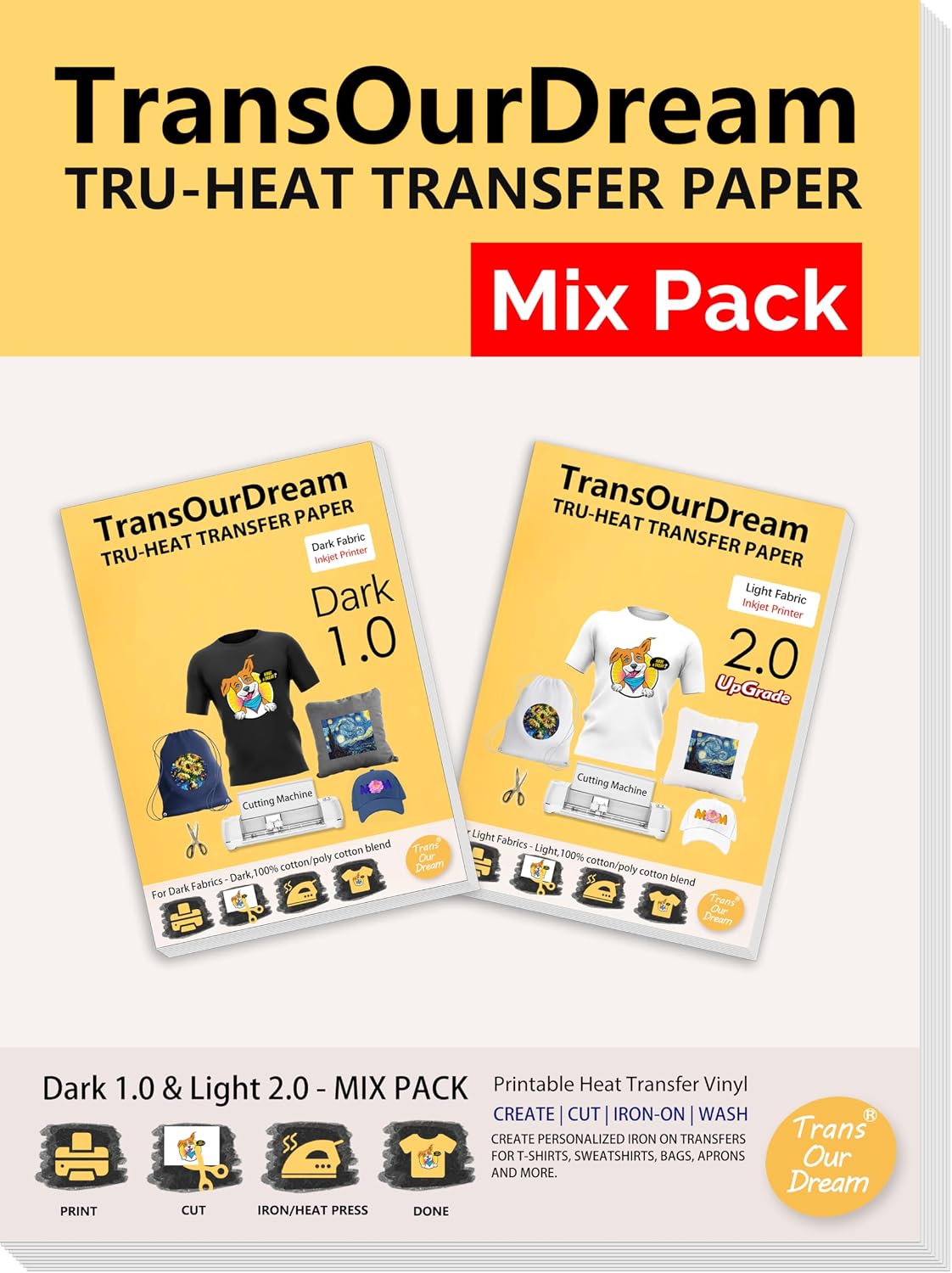 TransOurDream Heat Transfer Paper for Dark T Shirts(10 Sheets, 8.5x11),Printable HTV Heat Transfer Vinyl for Inkjet Printers