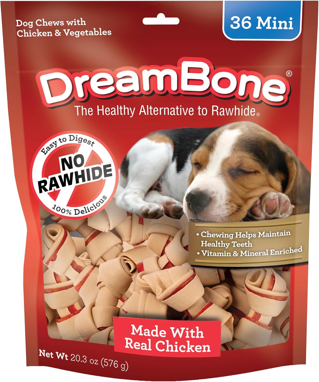 DreamBone Mini Bone Rawhide-Free Dog Treats With Real Protein, 24 Count | Daily Chew, Digests Safely and Completely, Made With Real Protein, Chicken and Veggies, For Adult Dogs