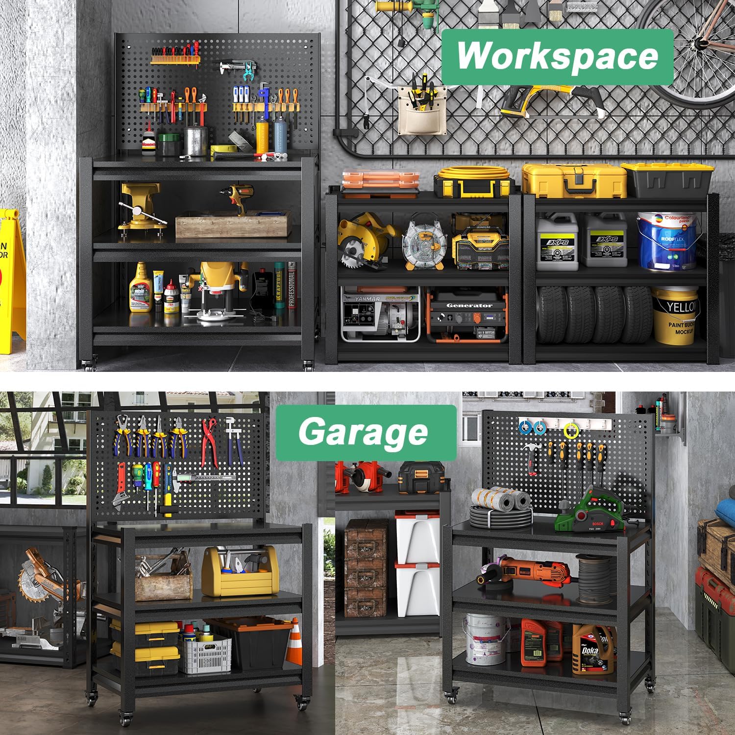 Work Bench with Pegboard,Heavy Duty 3000lbs Capacity Workbench Adjustable Shelves,Work Table for Garage Warehouse47.2 H*47.09" W*19" D