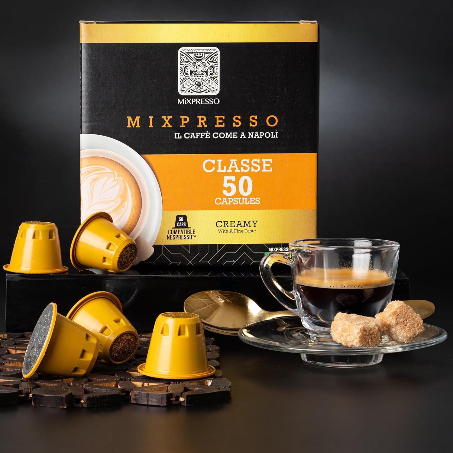 Mixpresso Classe Coffee Espresso Capsules Compatible With Nespresso Original Brewers, Single Cup Coffee Pods 100% from Italy, Medium Roast 80% Arabica Espresso, 50 Count Coffee Capsule Intensity 8/12 | 50 Count Single Cup Coffee Pods Compatible With Nesp…