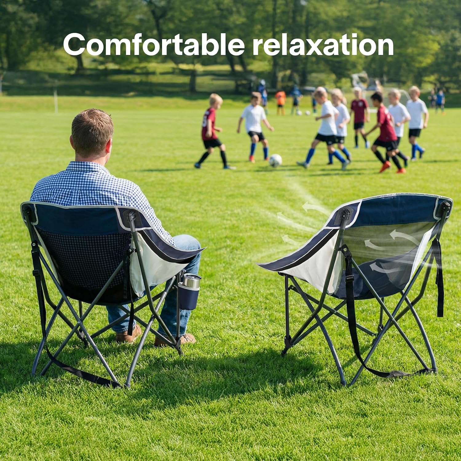 Alvantor® Camping Chair, Full Mesh Folding Beach Chair Breathable High Back Portable Lawn Chair for Outdoor, Armrest, Cup Holder, Easy Use Seat for Travel, Fishing, Pinic, Sports Event, 24"x31"x38"