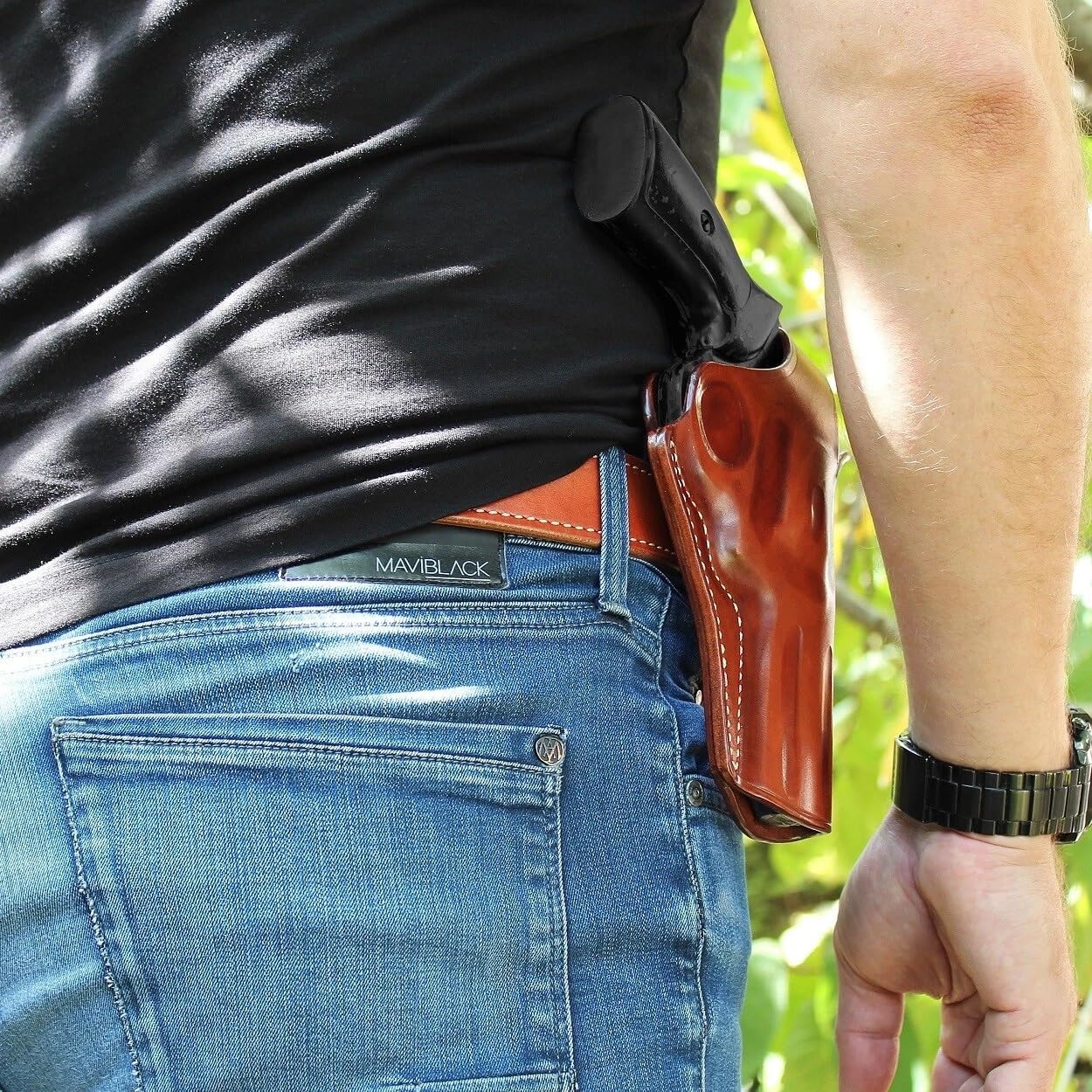 Masc Premium Leather OWB Paddle Holster for with Thumb Break Fits, GP-100 4.2-inch, Brown #1033#