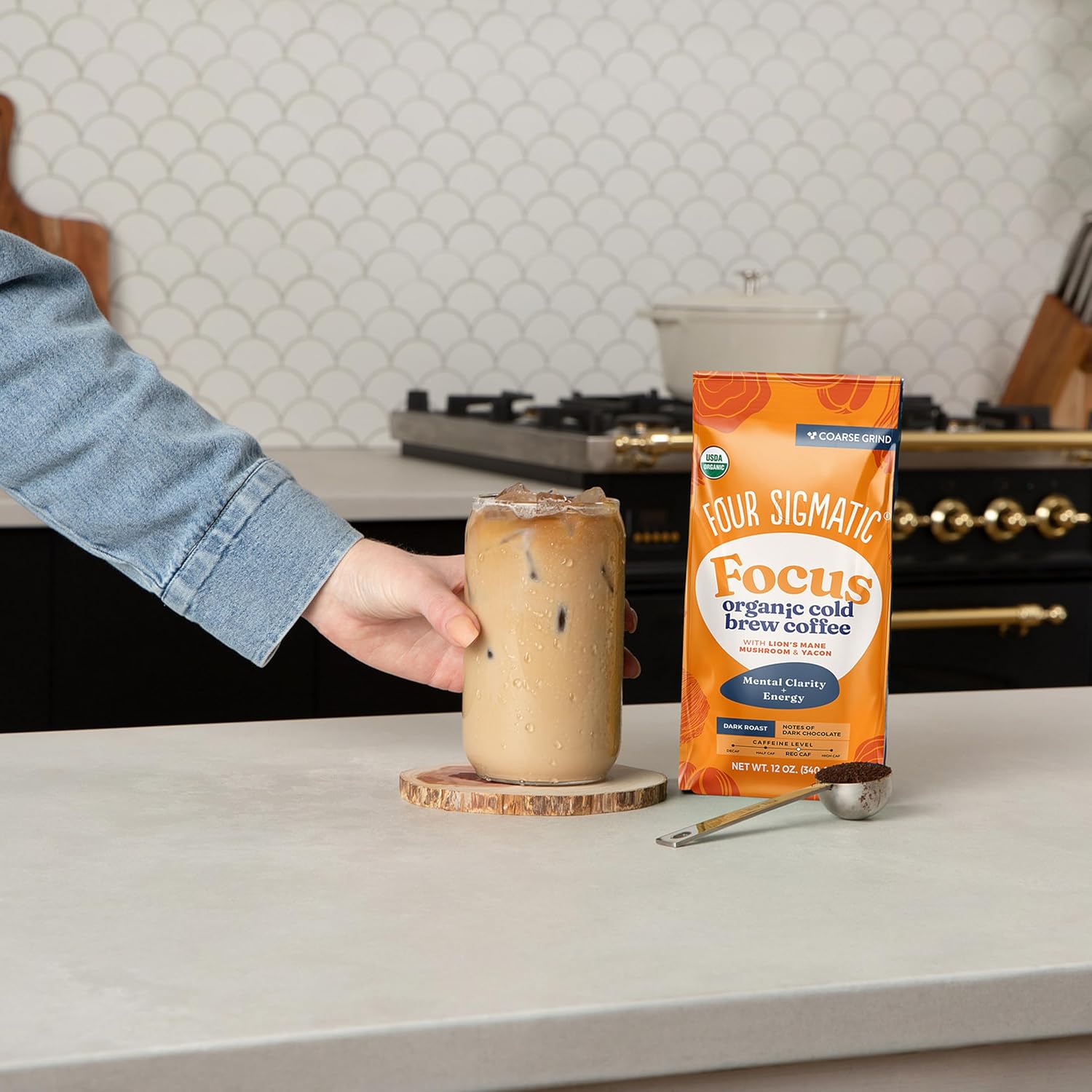 Four Sigmatic Organic Focus Mushroom Ground Coffee | Dark Roast, Organic Coffee with Lion's Mane & Chaga Mushroom for Mental Clarity & Energy Support | 12oz Bag