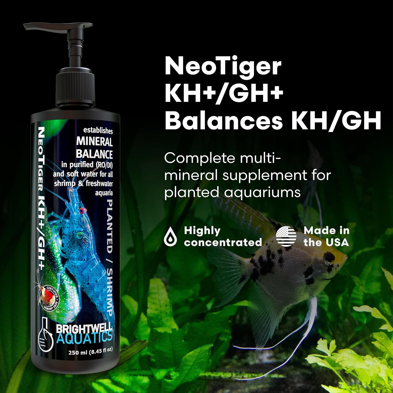 Brightwell Aquatics NeoTiger KH GH+ Mineral for RO/DI Aquariums, 250 ml