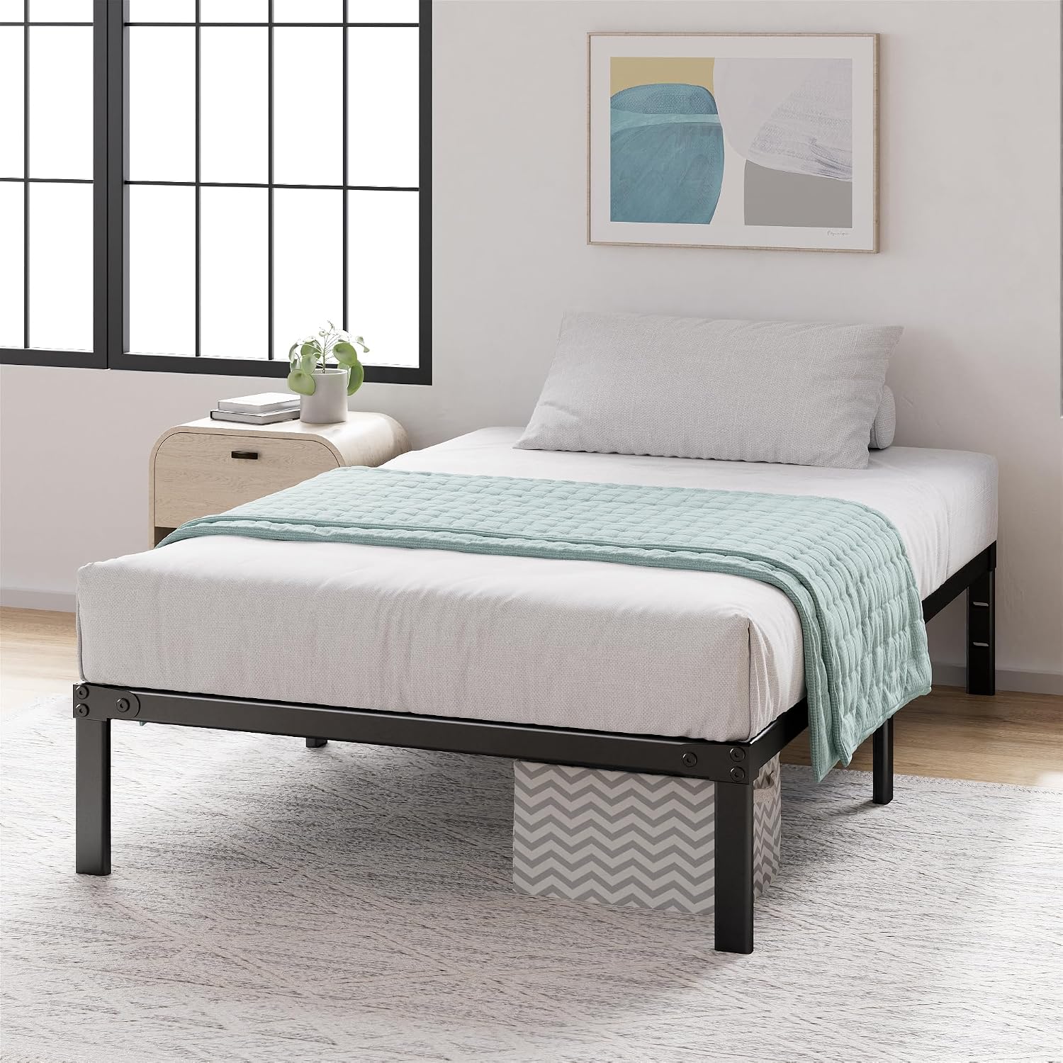 ZINUS Van 16 Inch Metal Platform Bed Frame / Steel Slat Support / No Box Spring Needed / Easy Assembly, Full