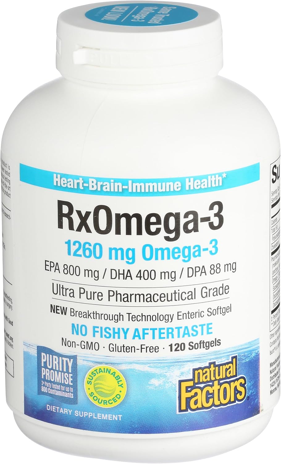 Natural Factors, RxOmega-3 Fish Oil, Pharmaceutical Grade, 1260 mg Omega-3 Per Serving, No Fishy Aftertaste, 240 Count (Pack of 1)