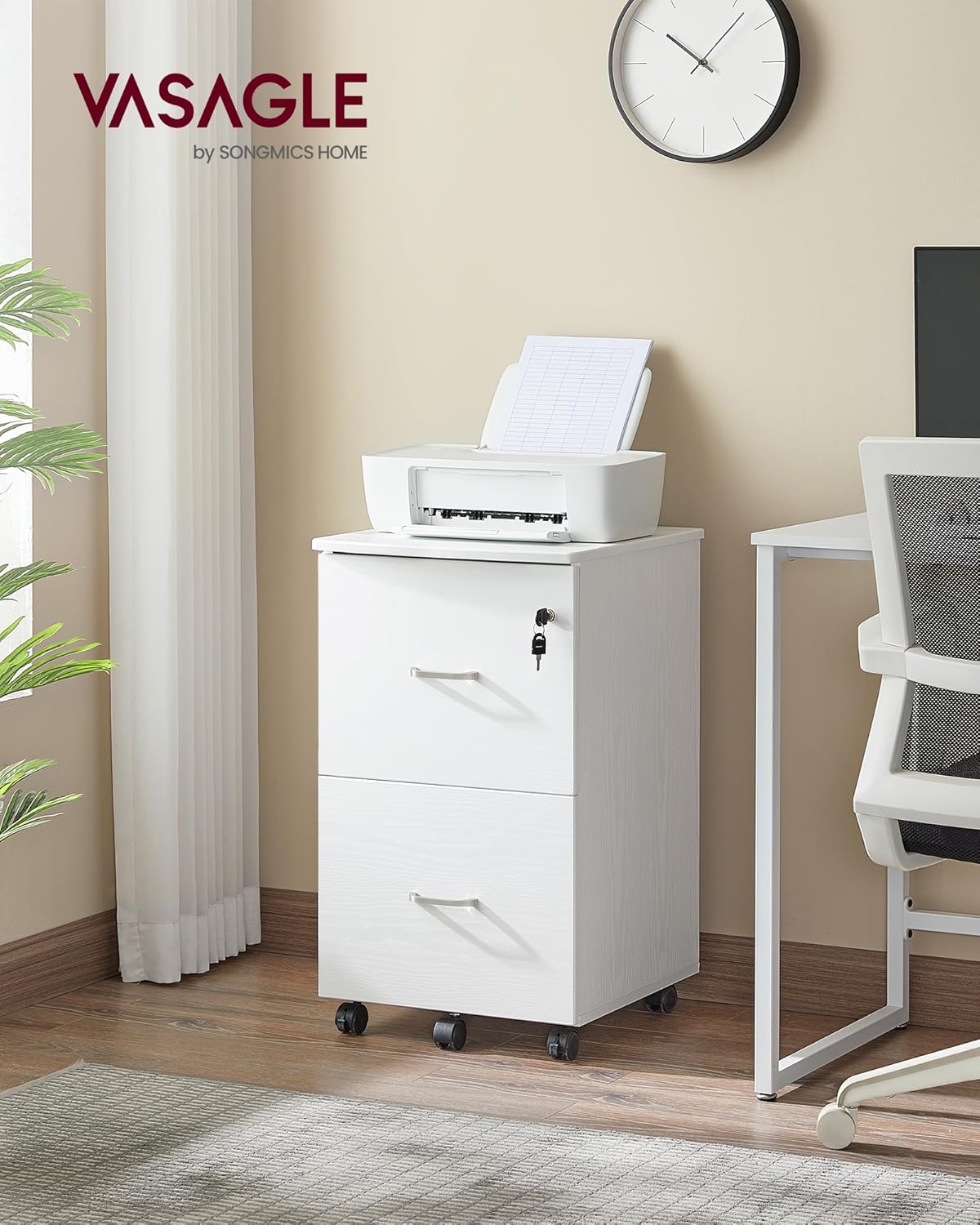 VASAGLE CUSTOS Collection - 2-Drawer File Cabinet, Locking Filing Cabinet for Home Office, Small Rolling Printer Stand, A4, Letter-Size Hanging Files