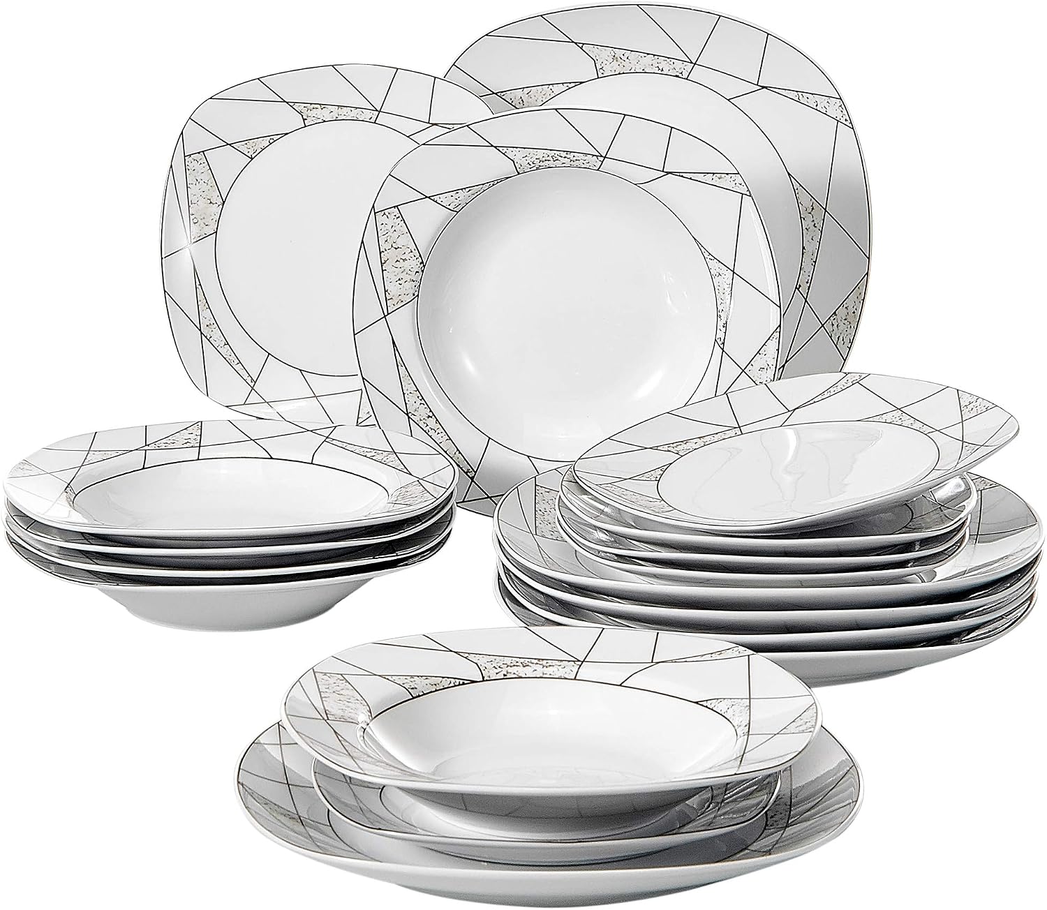 VEWEET 30 PCS Ceramic Dinnerware Sets for 6, Pink Floral Dish Set, ANNIE | Porcelain Dinner Set Including Dessert Plates, Soup Plates, Dinner Plates, Cups & Saucers, Microwave & Dishwasher Safe