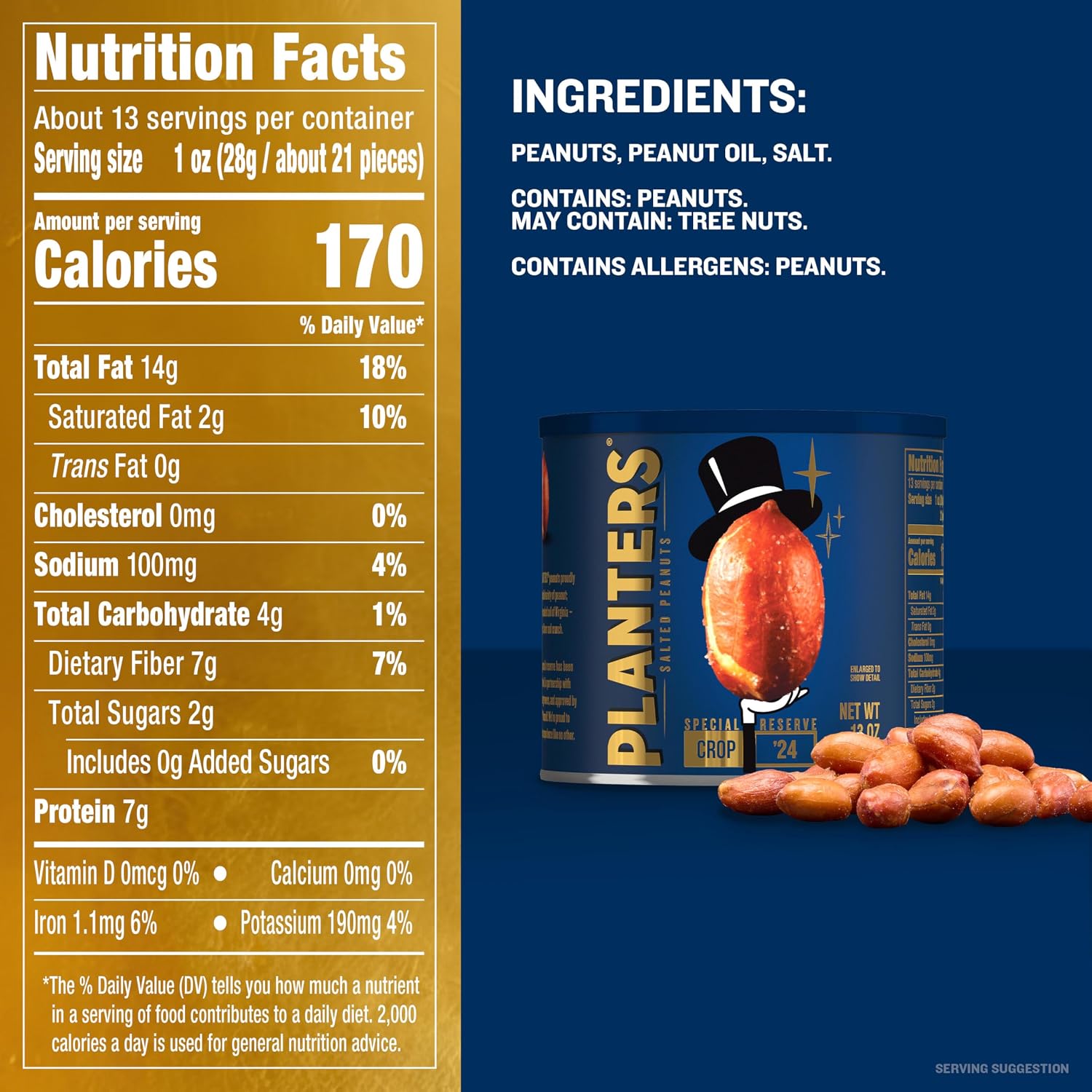 PLANTERS Salted Peanuts, Party Snacks, 16 Oz (1 Ct) | Dry Roasted Salted Peanuts. 0g Trans Fat. Resealable Jar. Snacks for Adults. Party Mix, Flavored Nuts