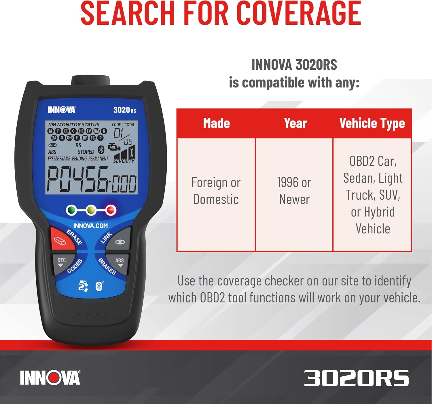 INNOVA 3020RS Fast & Easy-to-Use Check Engine Code Reader, OBD2 Scan tool for ABS Clear with Fix & Part Recommendations, Maintenance Schedules