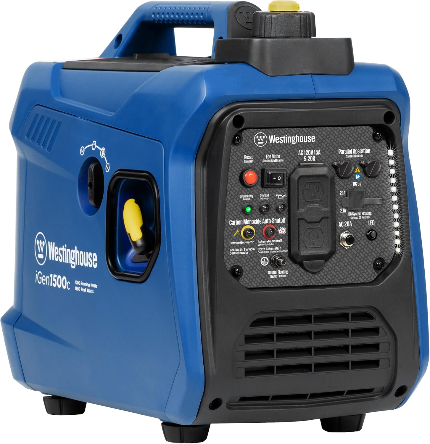 Westinghouse 1500 Peak Watt Super Quiet & Lightweight Portable Inverter Generator, Gas Powered, CO Sensor, Parallel Capable, Long Run Time,Blue
