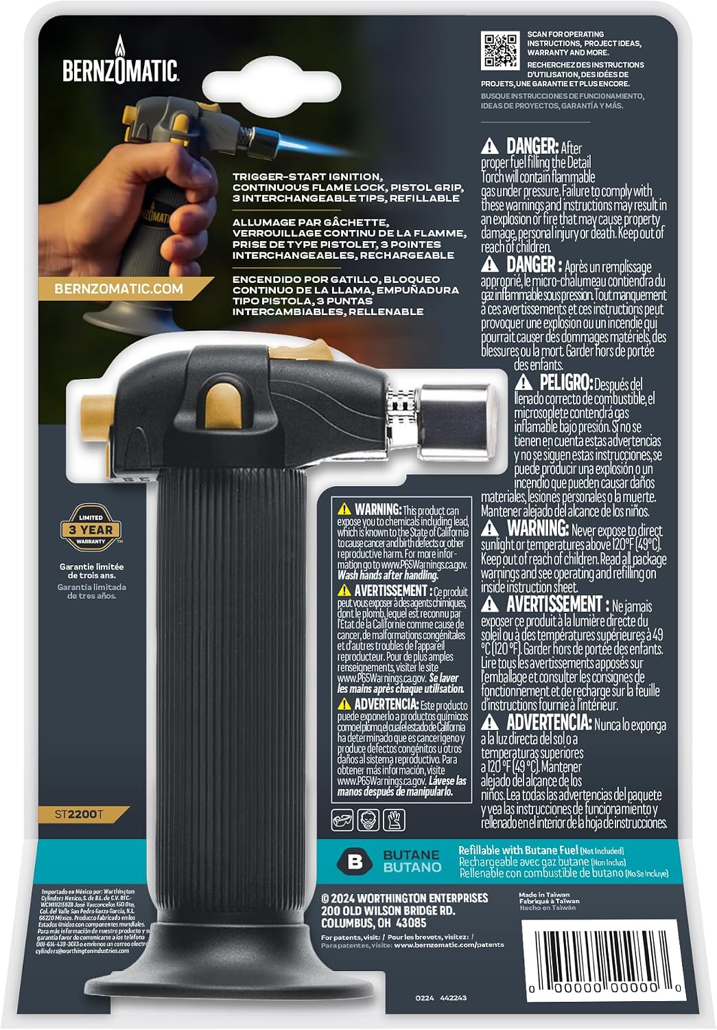 Bernz-O-Matic ST2200T Micro Flame Butane Torch Kit, Small, Black | Small Torch for Creme Brulee, Kitchen Cooking, Soldering & Jewelry Repair | Portable Mini Torch Lighter