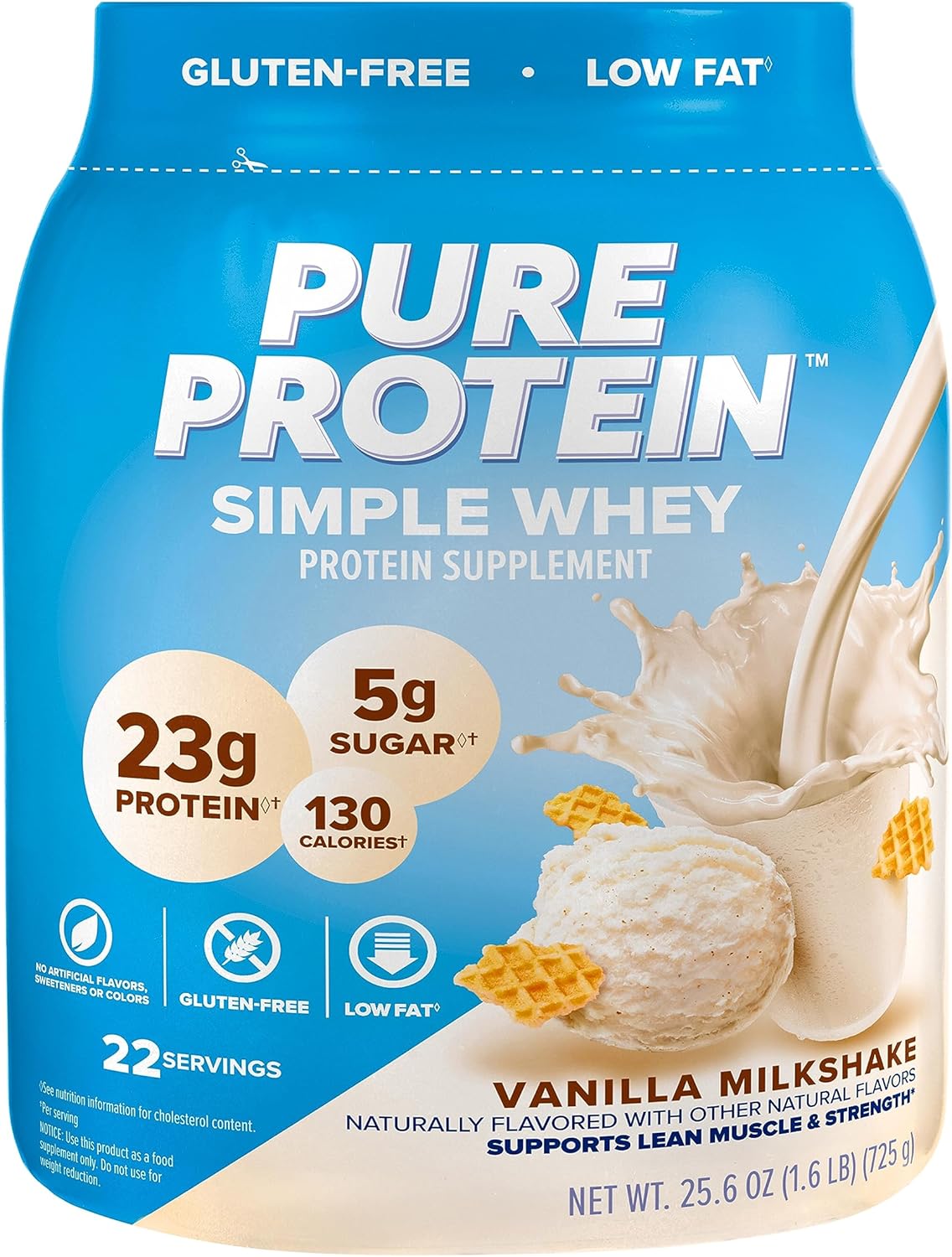 Pure Protein Powder, French Vanilla, Low Sugar, Gluten Free, 1.6 lbs | Natural Whey, High Protein