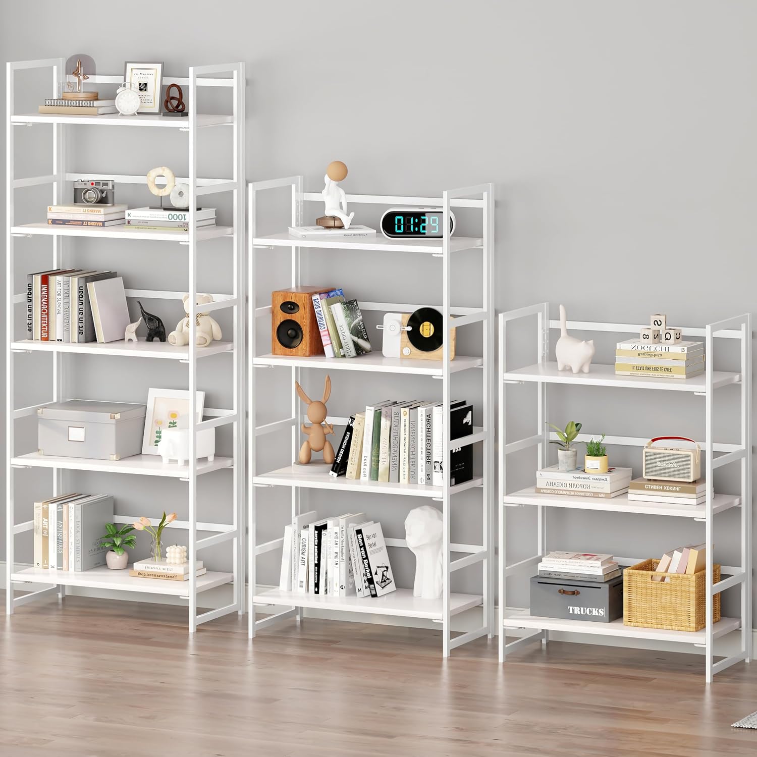 Vintage Multifunctional Folding Bookshelf, No-Assembly Plant Stand Storage Rack Shelves for Home Office (Fire, 5-Tier)
