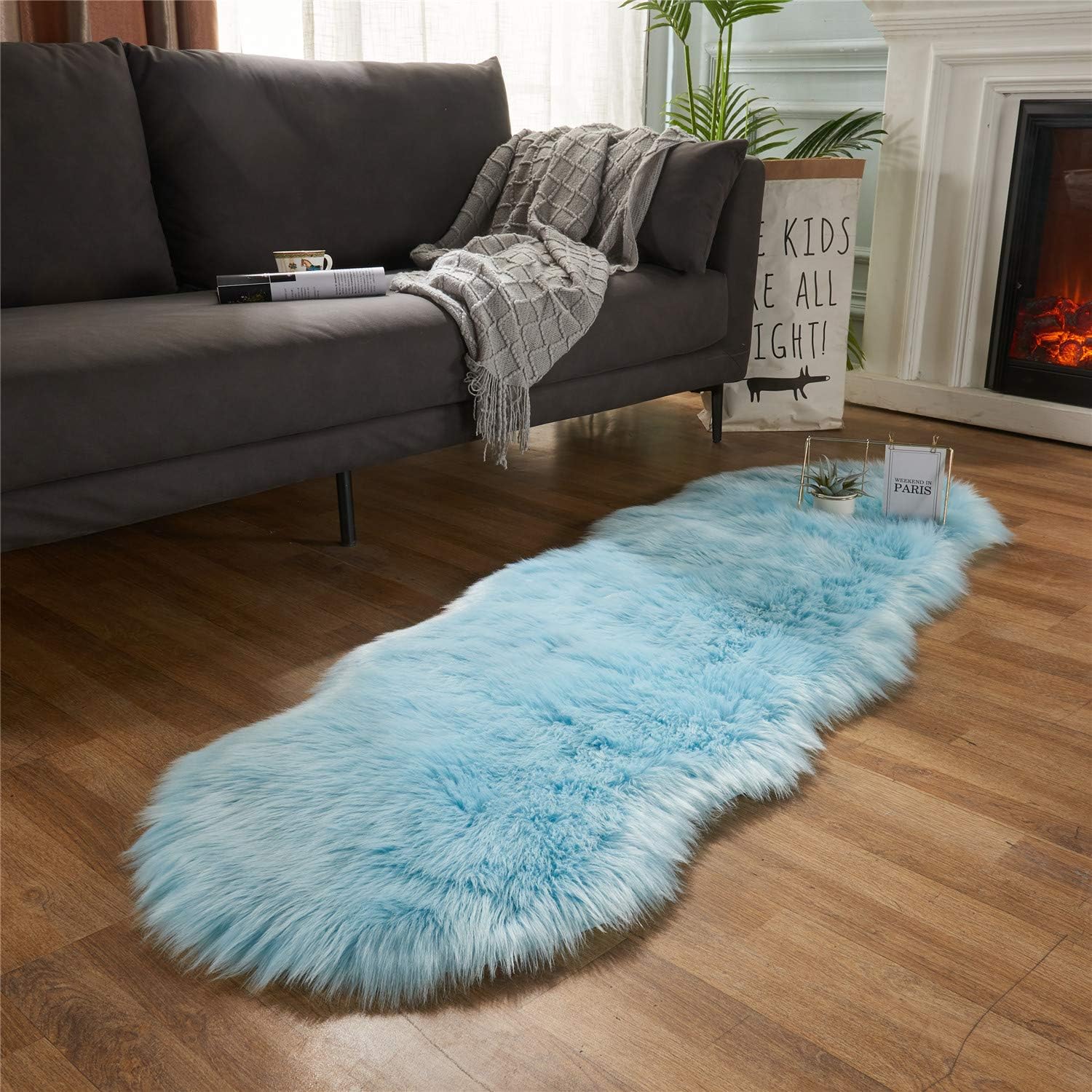EasyJoy Ultra Soft Fluffy Shaggy Area Rug Faux Fur Rug Chair Cover Seat Pad Fuzzy Area Rug for Bedroom Floor Sofa Living Room (2 x 6 ft Sheepskin