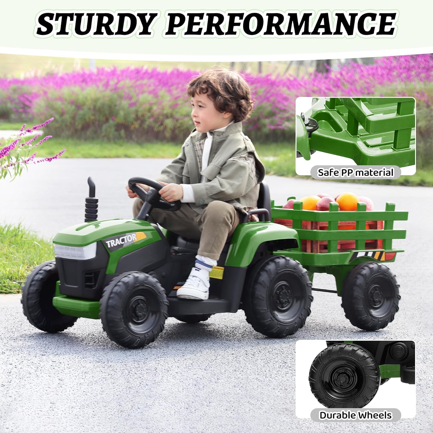TOBBI Kids Electric Ride On Toy Tractor, Toddlers 12V Battery-Powered Car to Drive