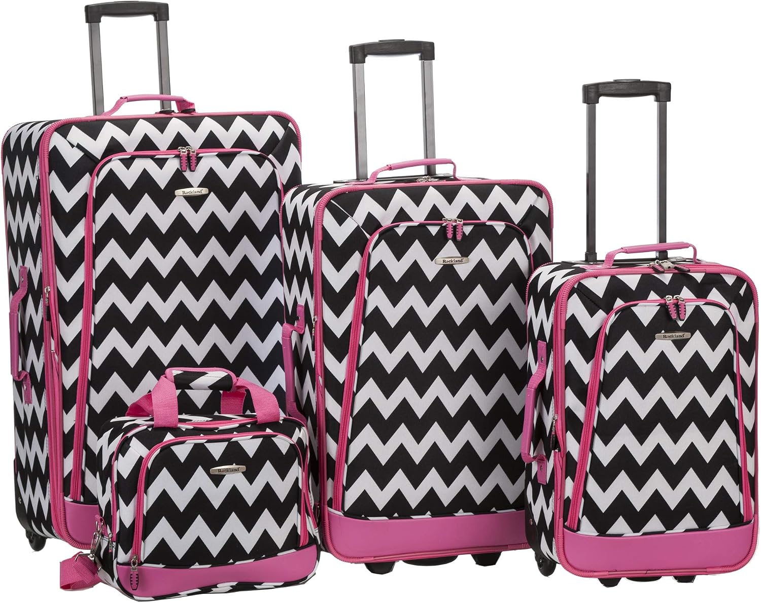 Rockland Fashion Softside Upright Luggage Set,Expandable, Telescopic Handle, Wheel, Black Dot, 2-Piece (14/19)