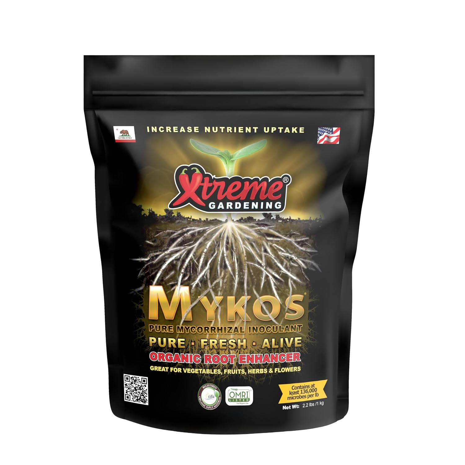 Xtreme Gardening Mykos 2.2 lb – Mycorrhizal Fungi Root Stimulator for Plants – Organic Root Booster for Stronger Roots
