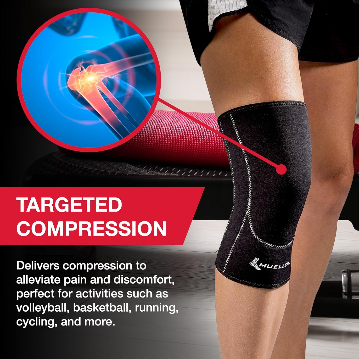 Mueller Sports Medicine Closed Patella Knee Sleeve, Knee Pain Relief Support for Men and Women, Ideal for Arthritis, Sprains, Black