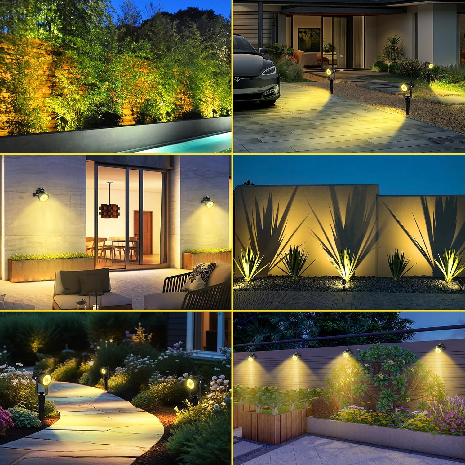 T-SUN Solar Spot Lights Outdoor, Dual Head Solar Spotlights, Cool White | IP65 Waterproof, 2 Brightness Modes, Dusk to Dawn Solar Uplights for Garden, Yard, Pathway, Patio, Lawn