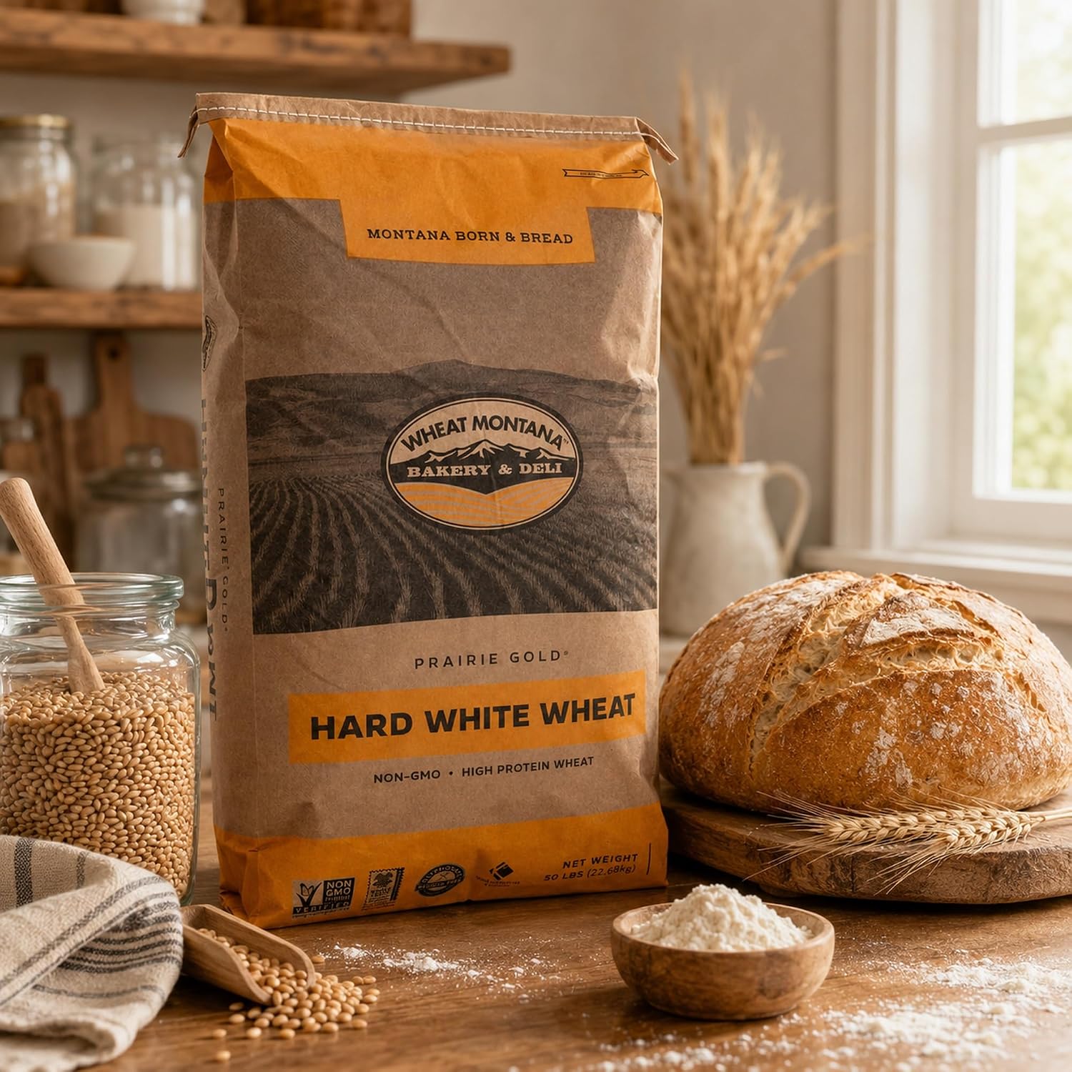 Wheat Montana: Prairie Gold: Wheat Berries - 50 lb Bulk Bag - 100% Whole Hard White Spring Wheat, Non-GMO, No Glyphosate, Milling, Bread & Baking