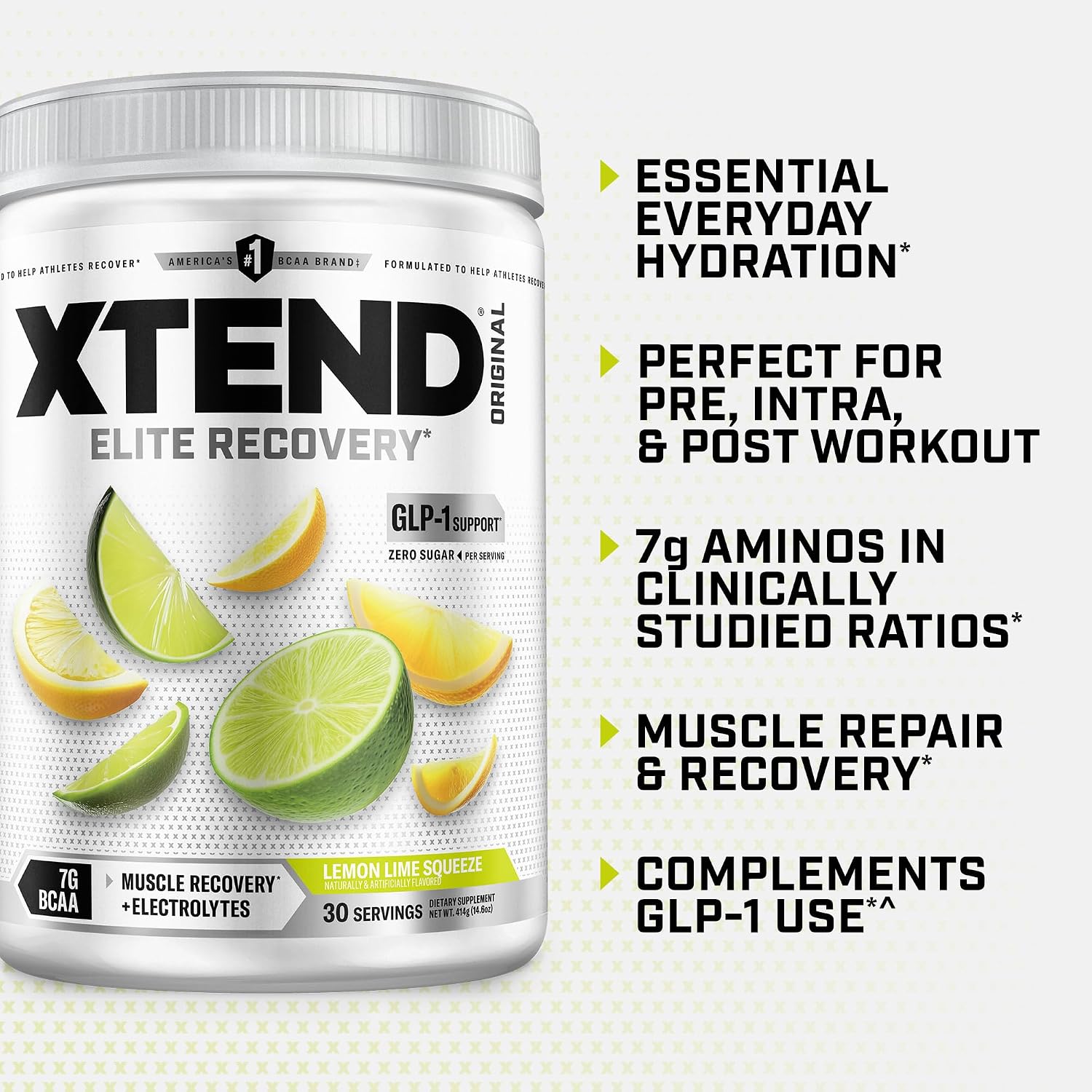 Xtend Original BCAA Powder, 7g BCAAs and 2.5g L-Glutamine for Muscle Recovery Hydration and Lean Muscle, Sugar Free Intra and Post Workout Drink with Electrolytes, Watermelon Explosion, 30 Servings
