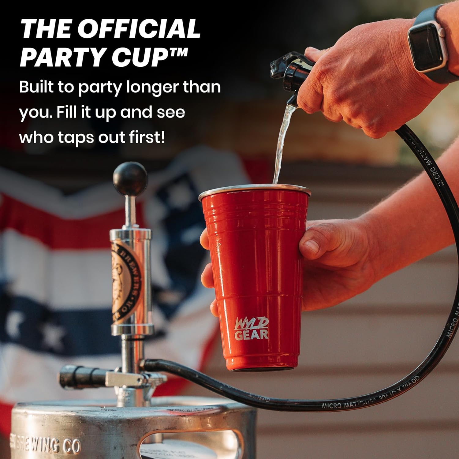Wyld Gear Party Cup 24oz Red Stainless Steel Reusable Metal Cup with Lid