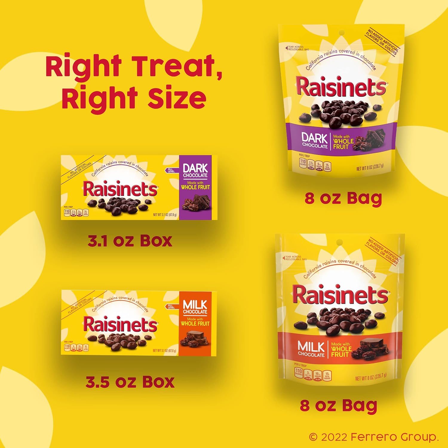 Raisinets, Milk Chocolate Covered California Raisins, 8.0 oz Resealable Bag, Bulk 8 pack