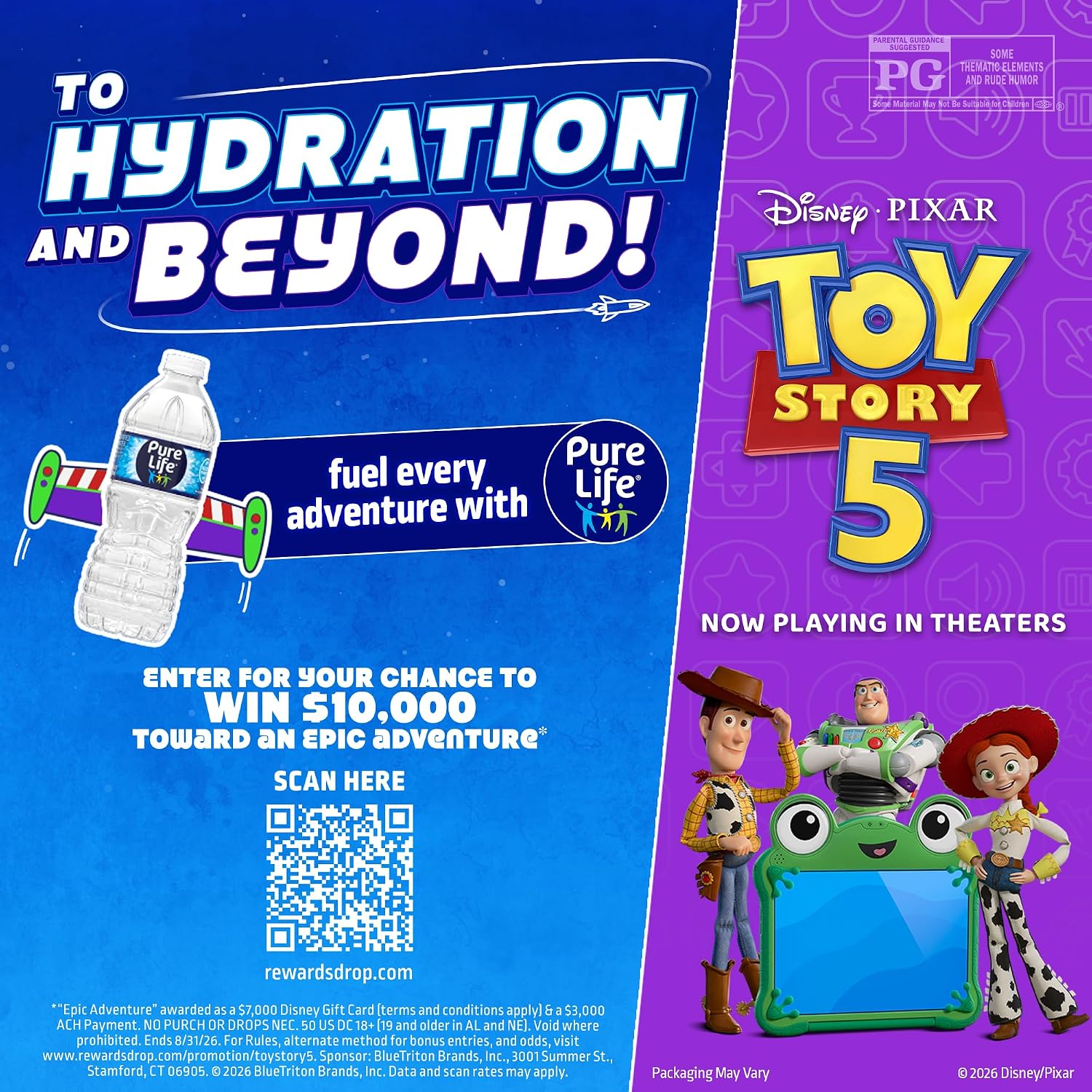 Pure Life Purified Bottled Water, 15 Pack - Still Drinking Water Enhanced with Minerals for a Crisp Taste - 16.9 Fl Oz - Toy Story 5 Packaging Graphics