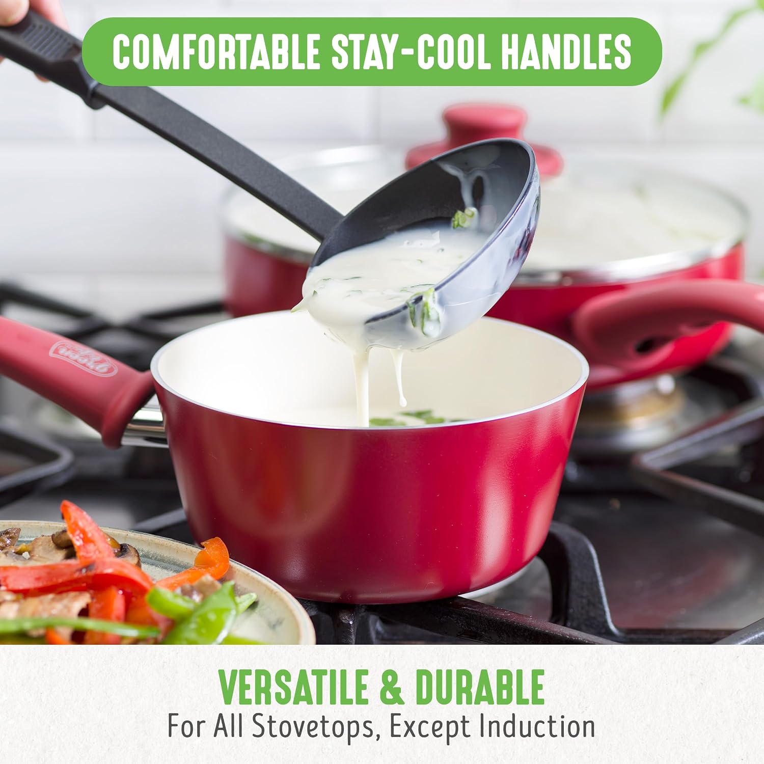 GreenLife 16 Piece Nonstick Cookware Set, Soft Grip Non-Toxic PFAS-Free Ceramic Pots & Pans, Dishwasher & Oven Safe, Frying, Sauce, Saute, Utensils