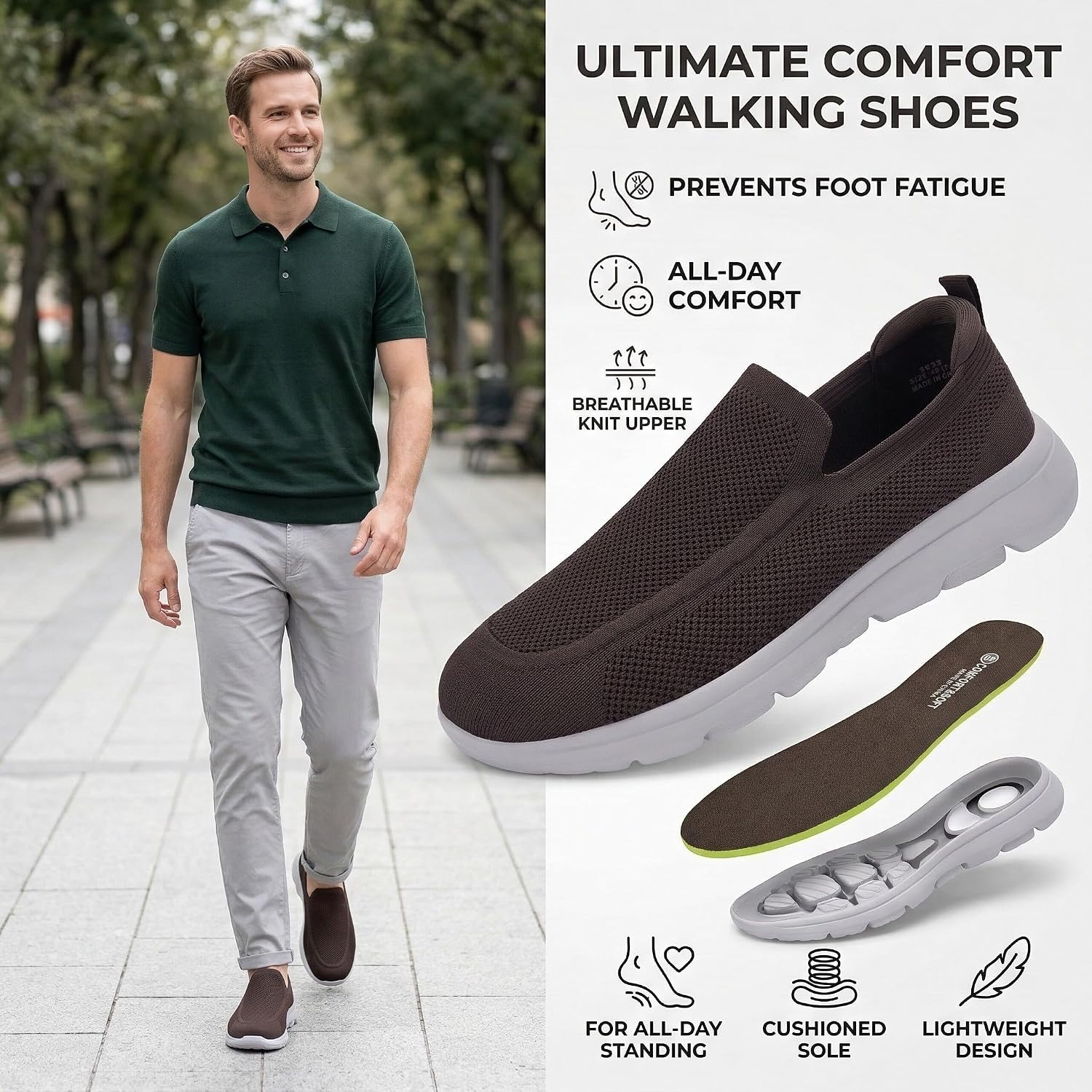 konhill Mens Slip On Shoes Lightweight Walking Shoes Anti Slip