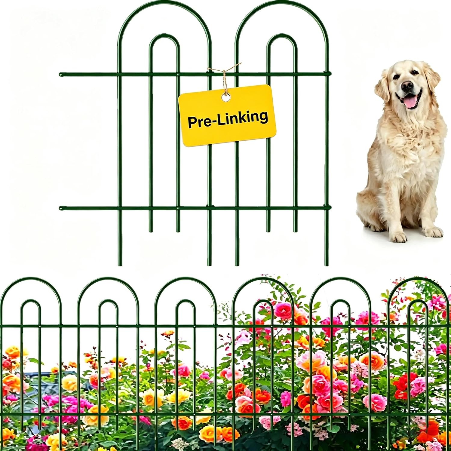 AMAGABELI 10 Panels 17in(H)×10ft(L) Decorative Garden Fences and Borders for Dogs No Dig Rustproof Metal Fence Panels Garden Edging Border Animal Barrier Fencing for Flower Beds Yard Patio Decor Black