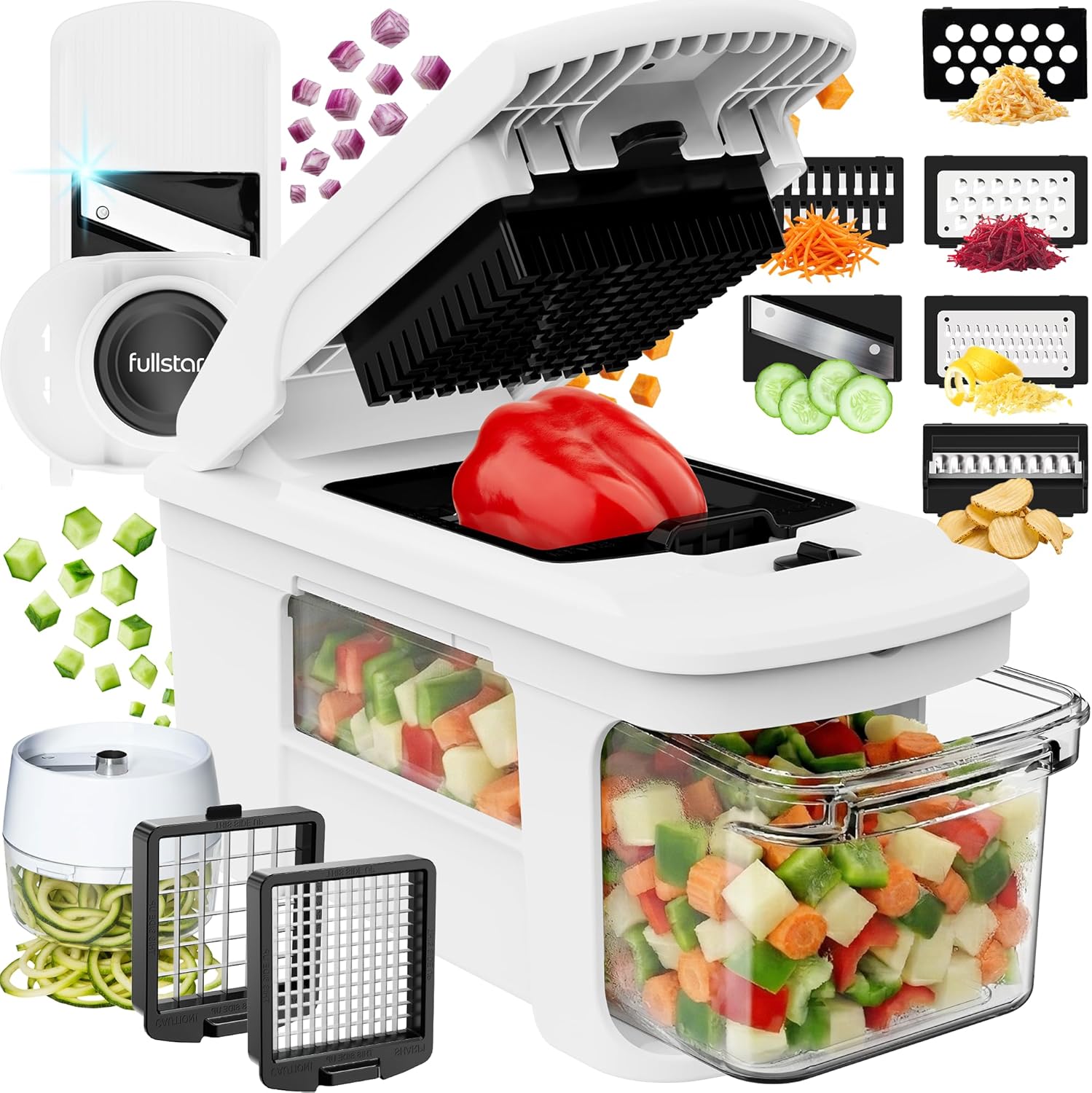 Fullstar Pro XL Vegetable Chopper & Mandoline Slicer w Pull-Out Catch Tray
