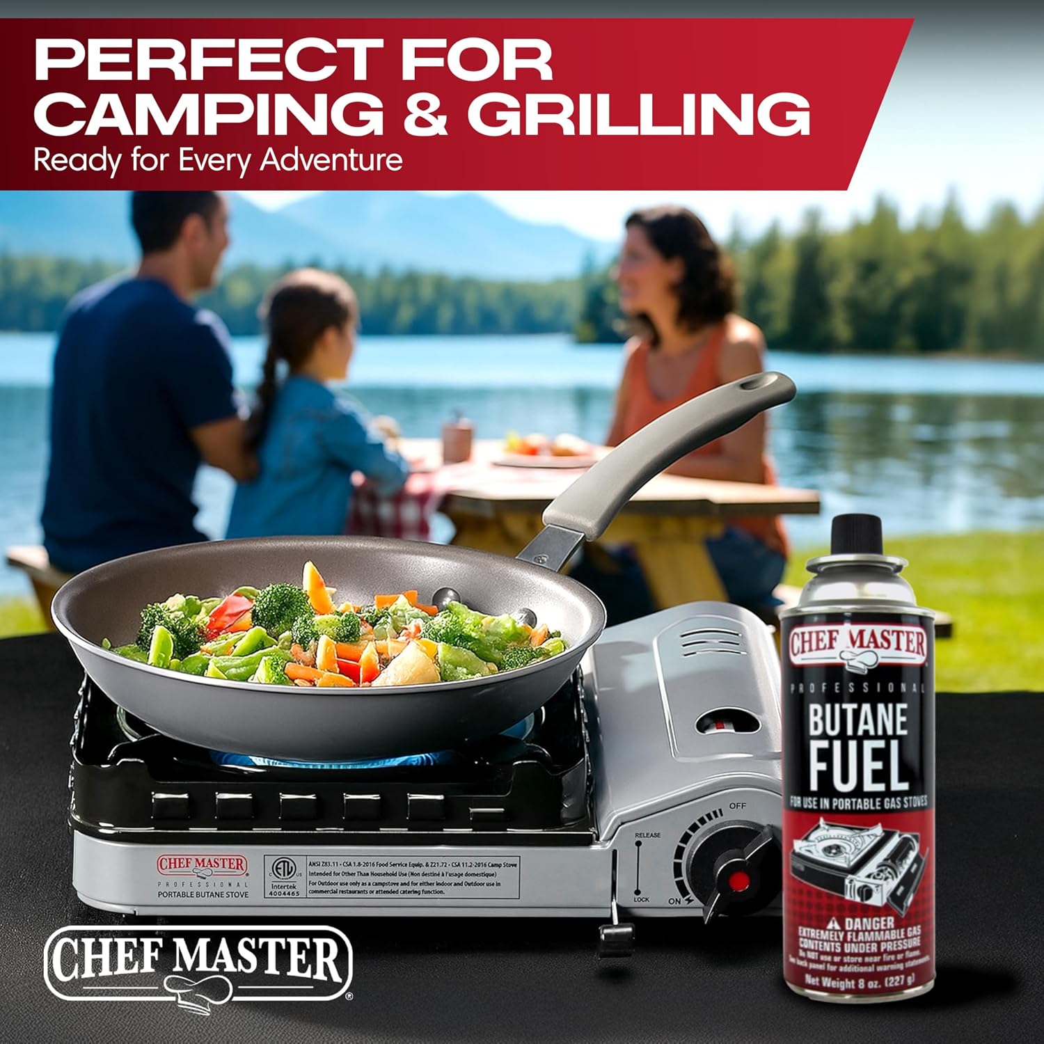 Chef Master Butane Fuel Canister, Camp Stove & Torch Refill, 8 oz, 12-Pack