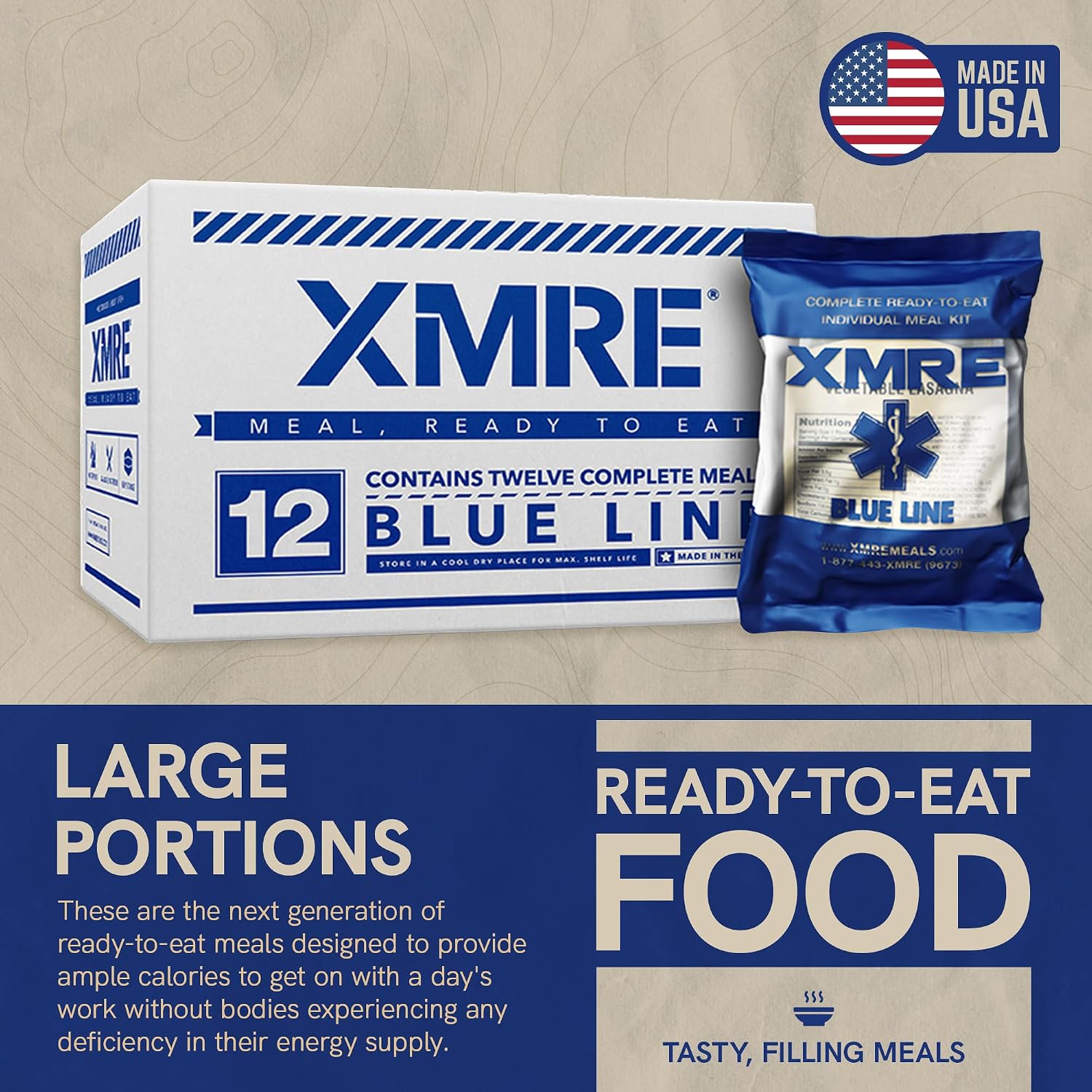 XMRE Blue Line MRE Meals Military 2022 Bulk | Military Grade MREs | For Survival Kits & Hurricane Preparedness Items | Emergency Food Supplies