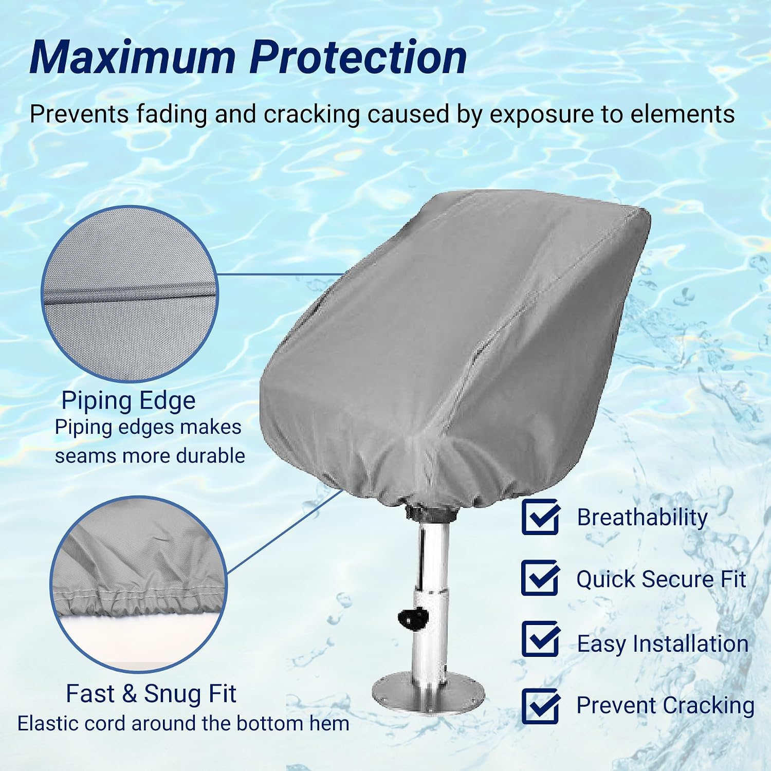 SavvyCraft Waterproof Pontoon Lounge Seat Cover Marine Grade 23"Dx60"Wx30"H