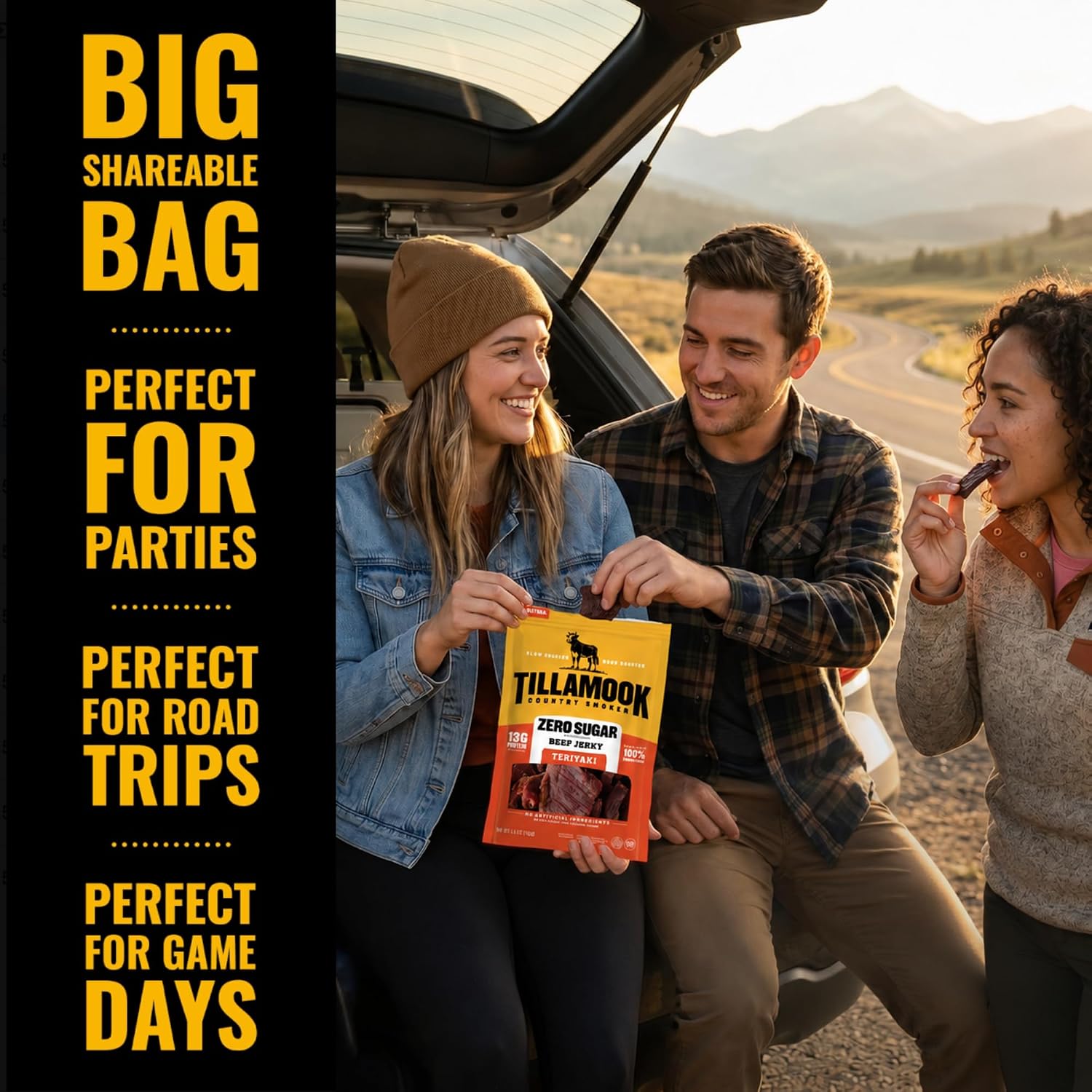 Tillamook Country Smoker Zero Sugar Original Beef Jerky Sticks, 6.5 Oz, 14g Protein, Real Hardwood Slow-Smoked, High Protein, Low Carb Meat Snacks, Keto-Friendly, 0g Sugar & Total Carbs