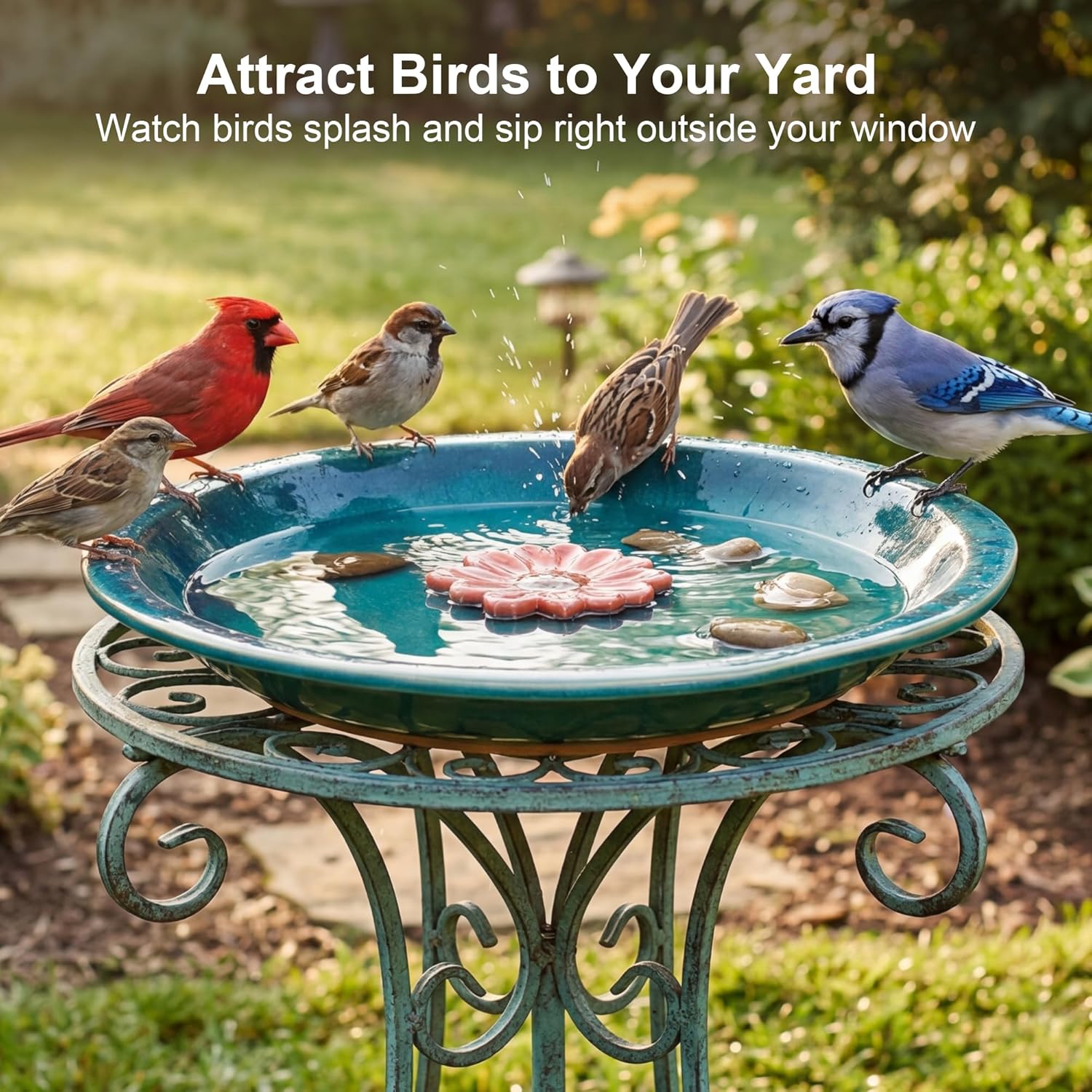 Topadorn 2" Depth Ceramic Birdbath & Birdfeeder for Small Birds Outdoors