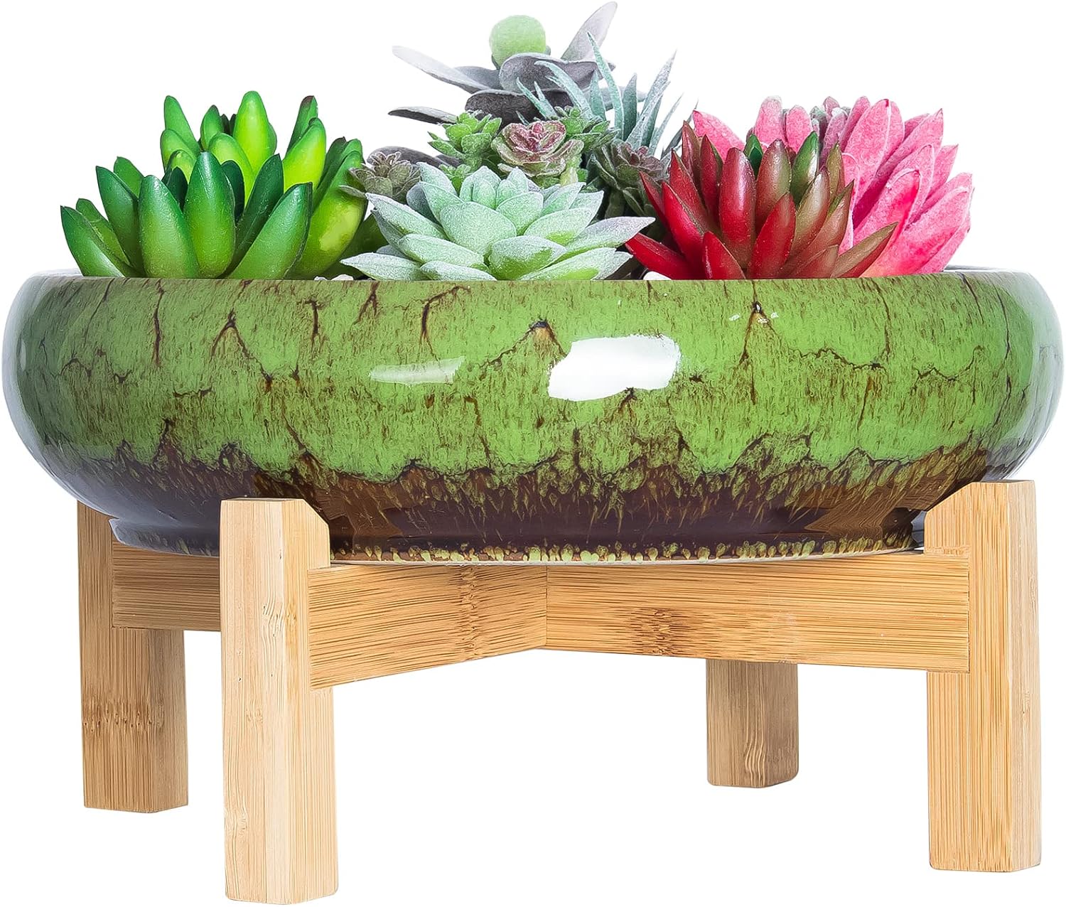 Succulent Pot, 10'' Ceramic Pots for Indoor Plant Shallow Succulent Planter