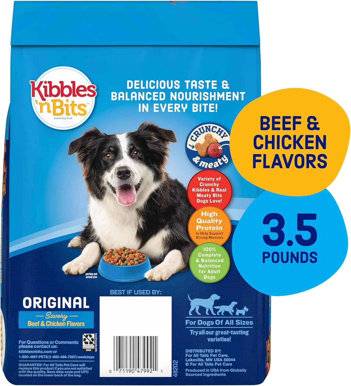 Kibbles 'n Bits Original Dry Dog Food, Beef & Chicken Flavors, 3.5 lb. Bag | Complete & Balanced Nutrition Formulated For Adult Dogs With Essential Vitamins & Minerals, Crunchy Kibble Pieces