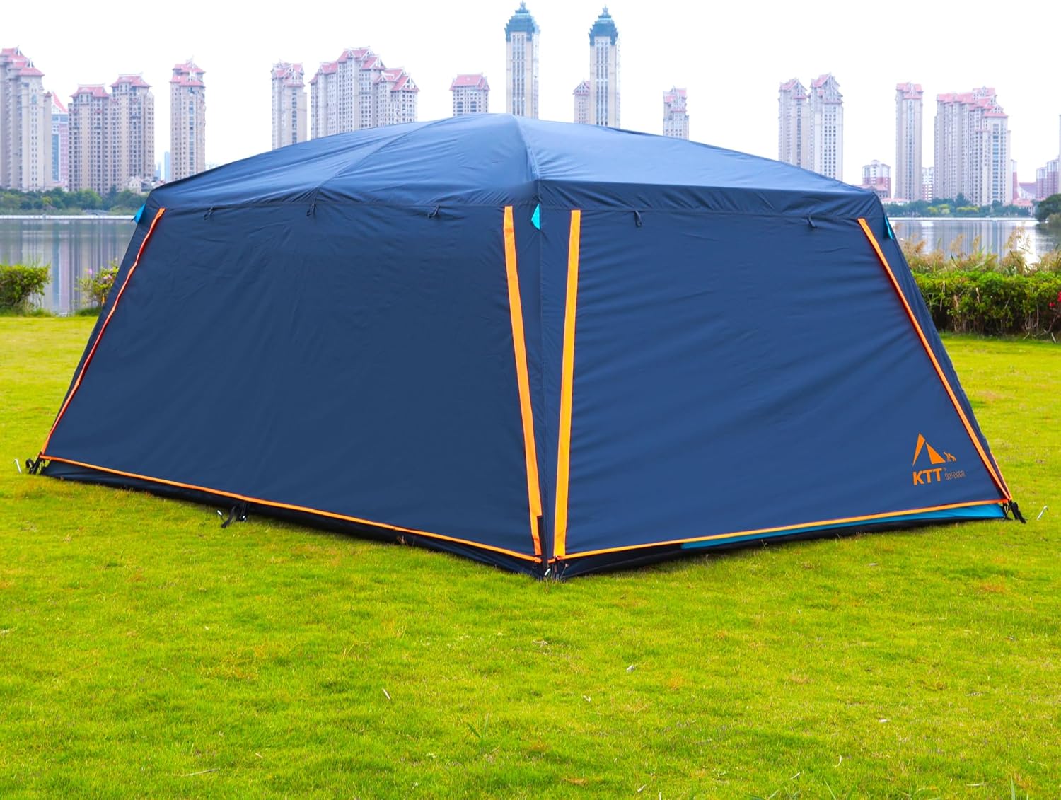 KTT Extra Large Tent 12-14 Person, Family Cabin Tents, 2 Rooms, Straight Wall, 2 Doors 4 Windows with Mesh, Waterproof, Double Layer