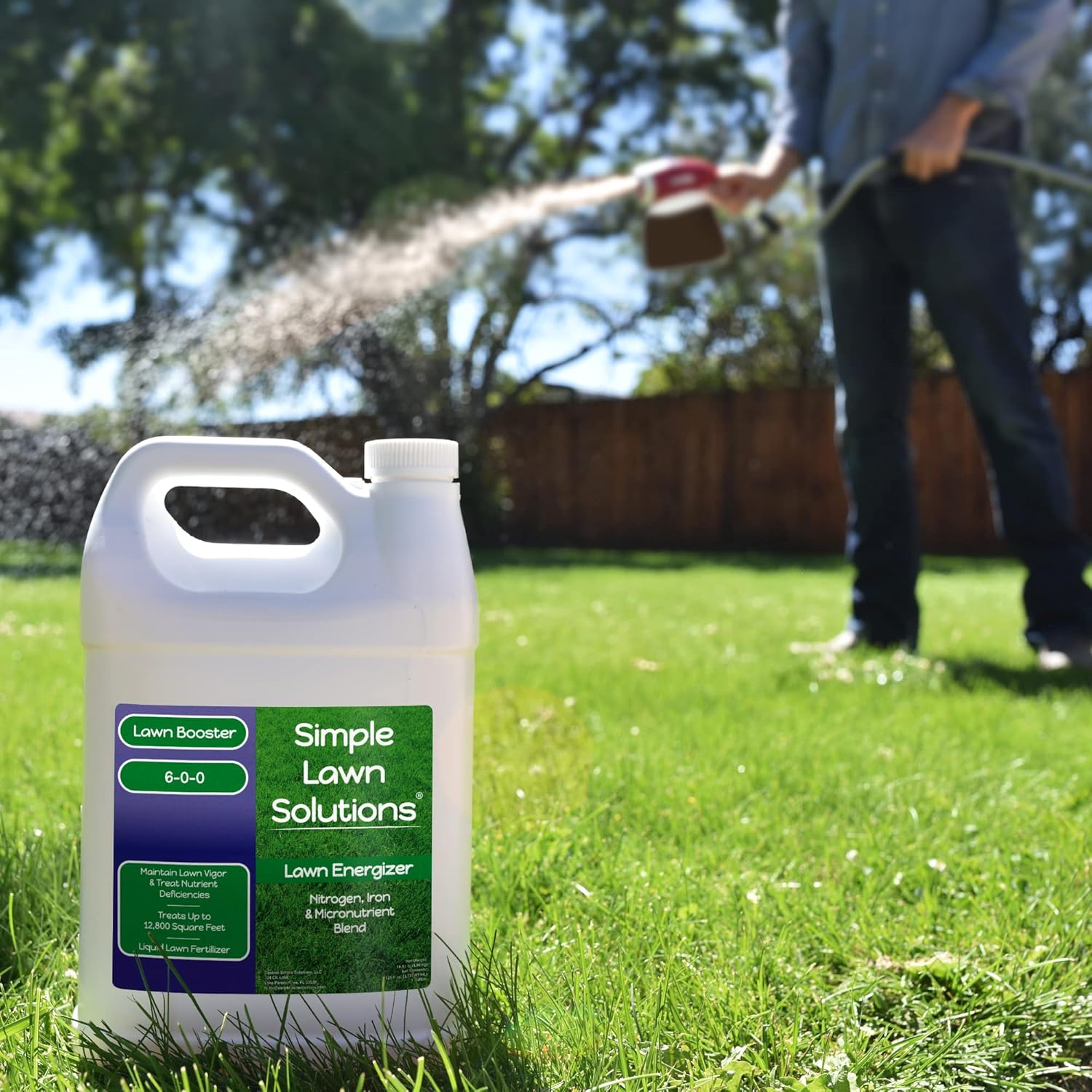 Commercial Grade Lawn Fertilizer with Iron- Liquid Fertilizer Spray- Nitrogen and Iron for Deeper Green Turf- Any Grass Type - Simple Lawn Solutions - Lawn Energizer - 32 Ounce