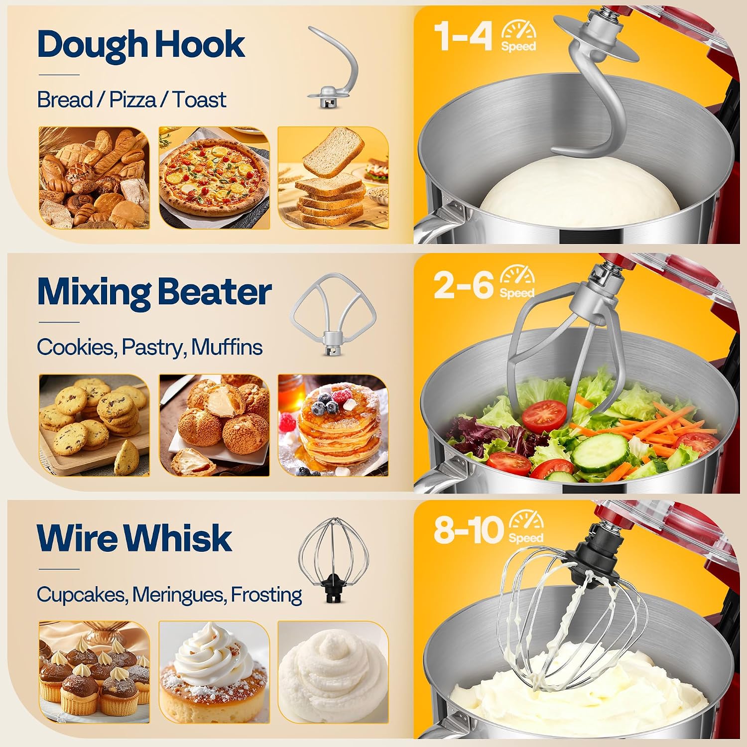 VIVOHOME Stand Mixer, 6-Quart Tilt-Head Kitchen Mixer with Bowl, Gray