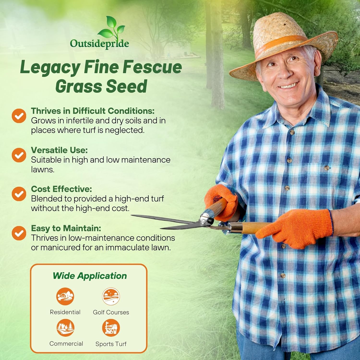 Outsidepride Legacy Fine Fescue Grass Seed Mix - 10 lbs. Shade & Sun Tolerant Blend of Hard, Chewings & Creeping Red with OptiGrowth Coating for Better Establishment