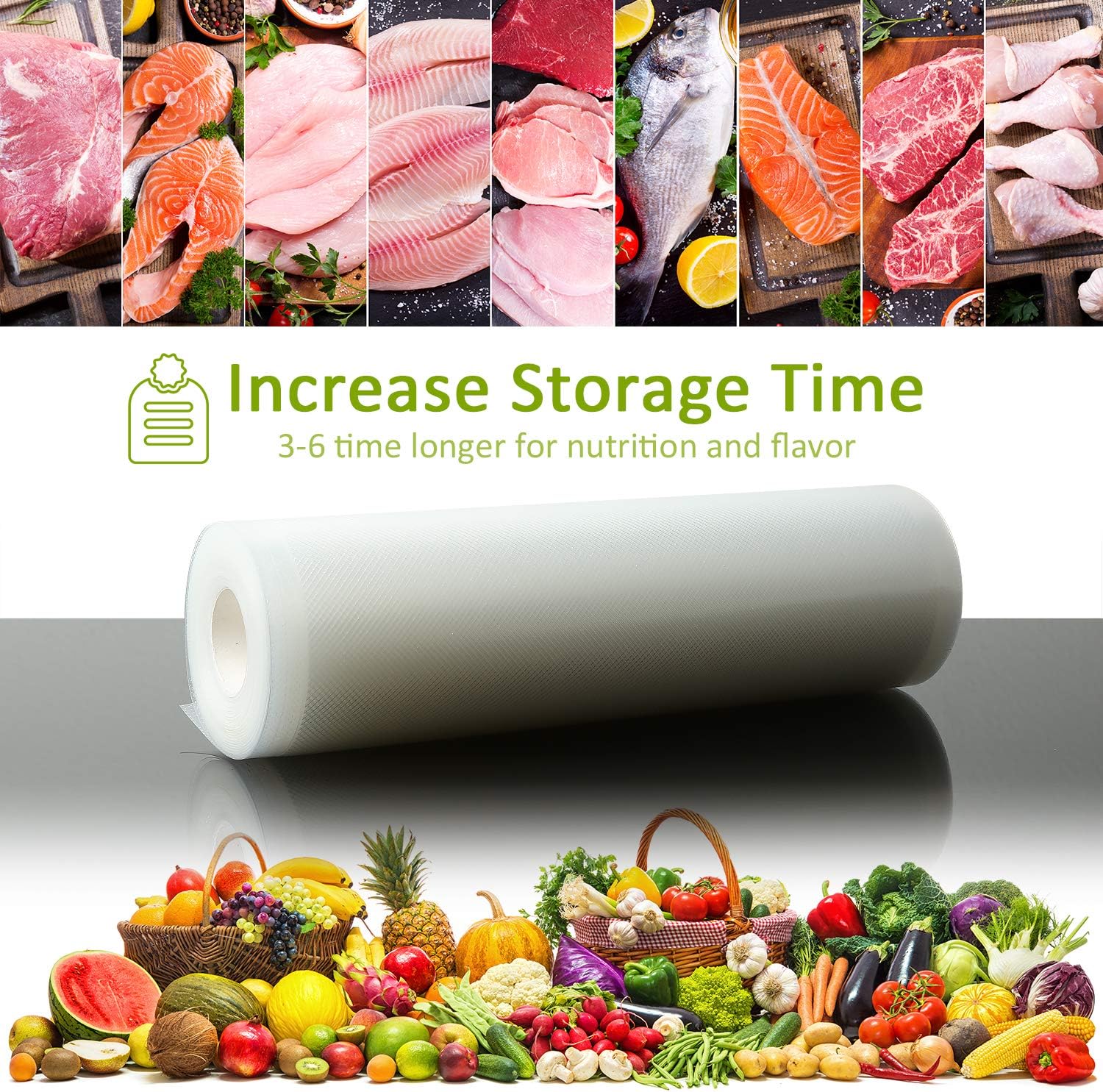 POTANE 6 Pack 11"x20'(3Rolls) and 8"x20' (3Rolls)Thickened Vacuum Sealer Bags, Smell-Proof, Puncture Prevention, Heavy duty for POTANE, Food Saver