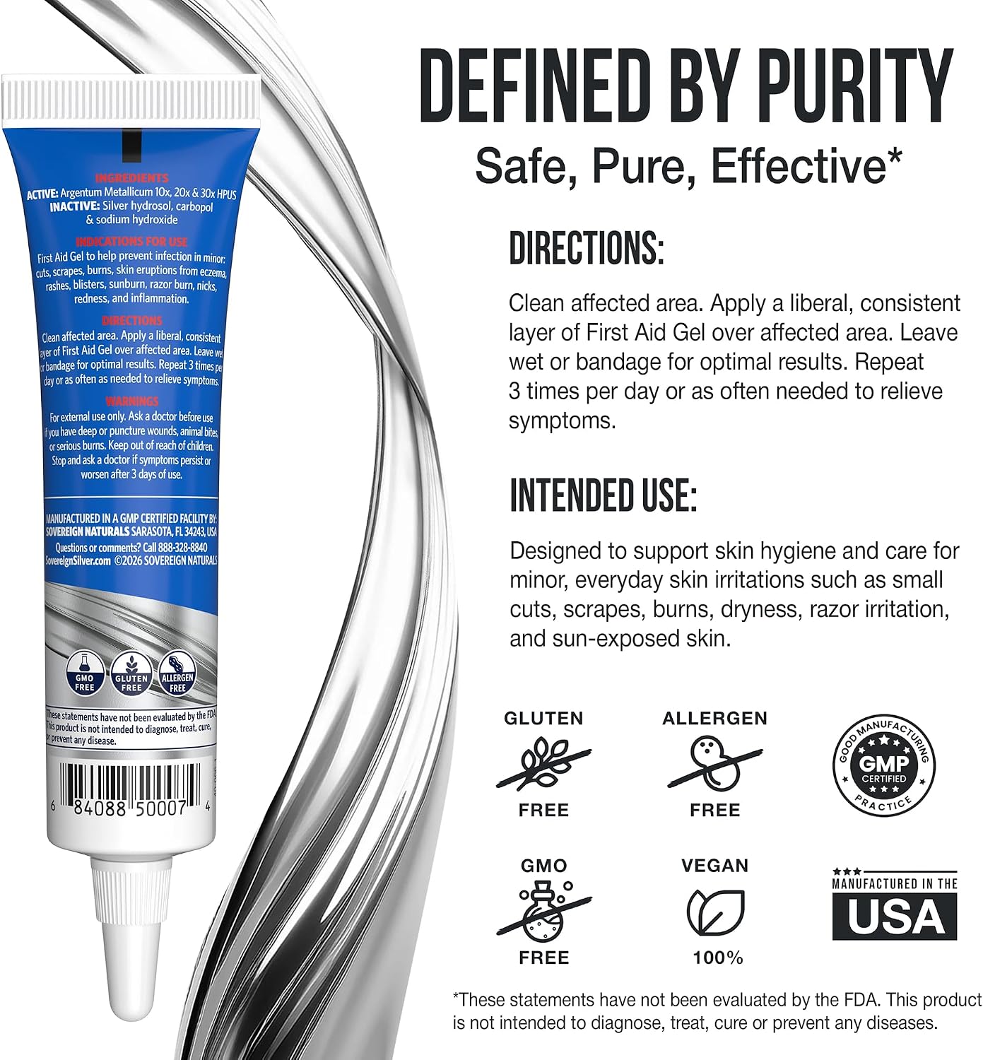 Sovereign Silver Colloidal Silver Gel, Wounds & Burns, 2 fl oz (59 mL) | Argentum Metallicum Topical Skin Care for Minor Skin Infections