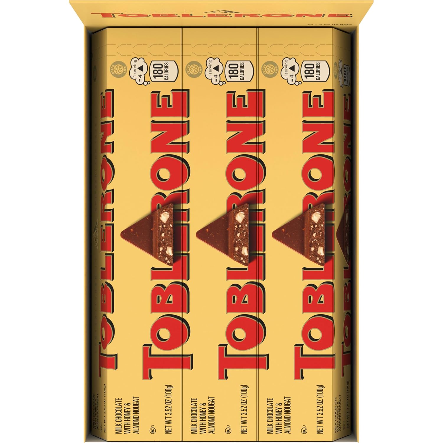 TOBLERONE Milk Chocolate Bar with Honey and Almond Nougat, 20 Bars | Bulk Chocolate