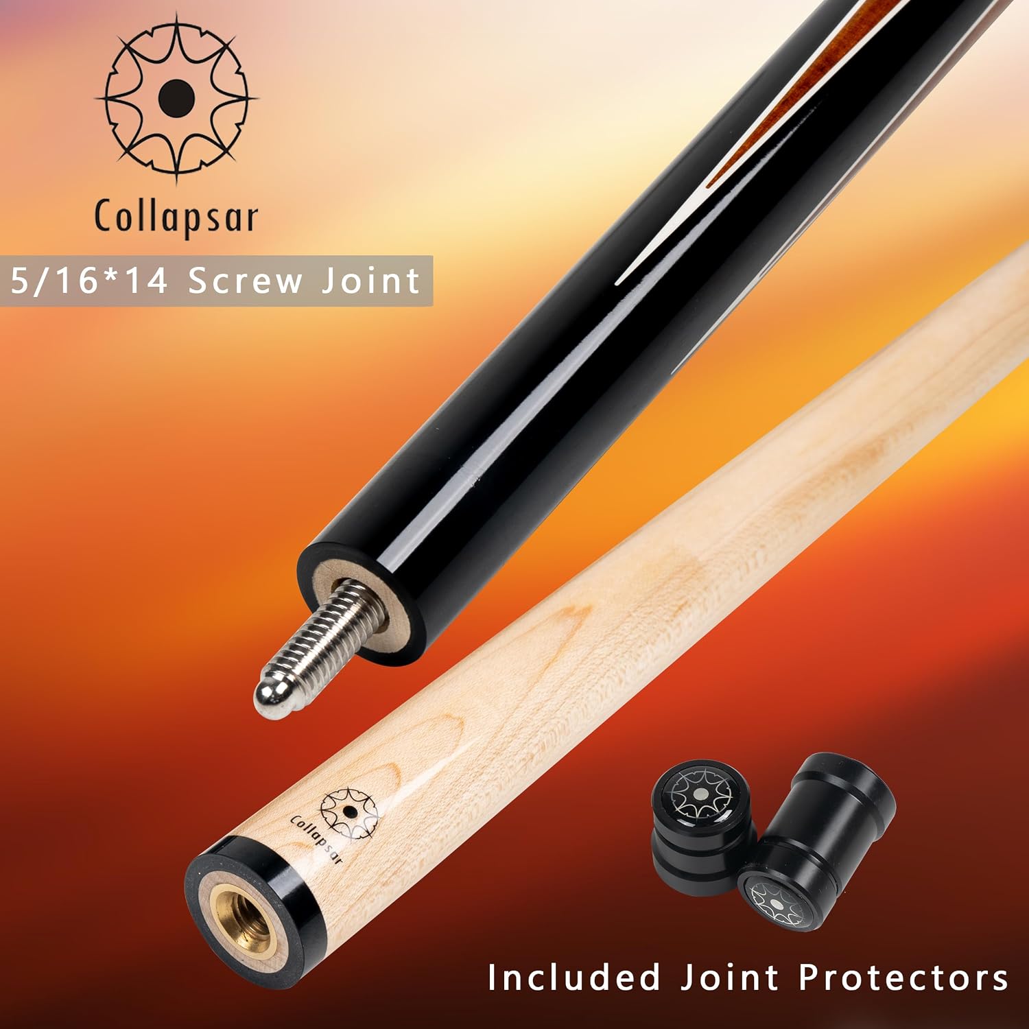 Collapsar CA Pool Stick with 1X1 Hard Case 58" Billiard Cue Stick | Canadian Maple Shaft with 13mm Cue Tip,19-21 oz Professional Pool Cue Set