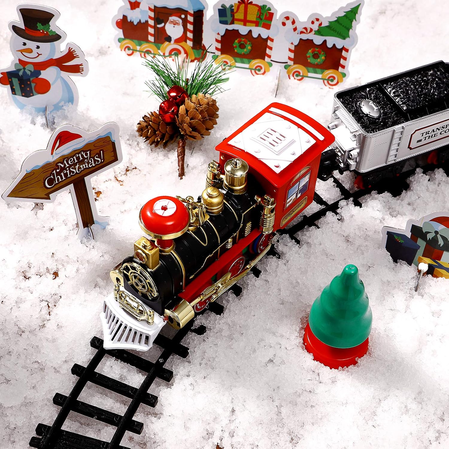Toyvian Christmas Railway Train Set with 47.2" Railway Track & 4 Cars Lights and Sounds Railway